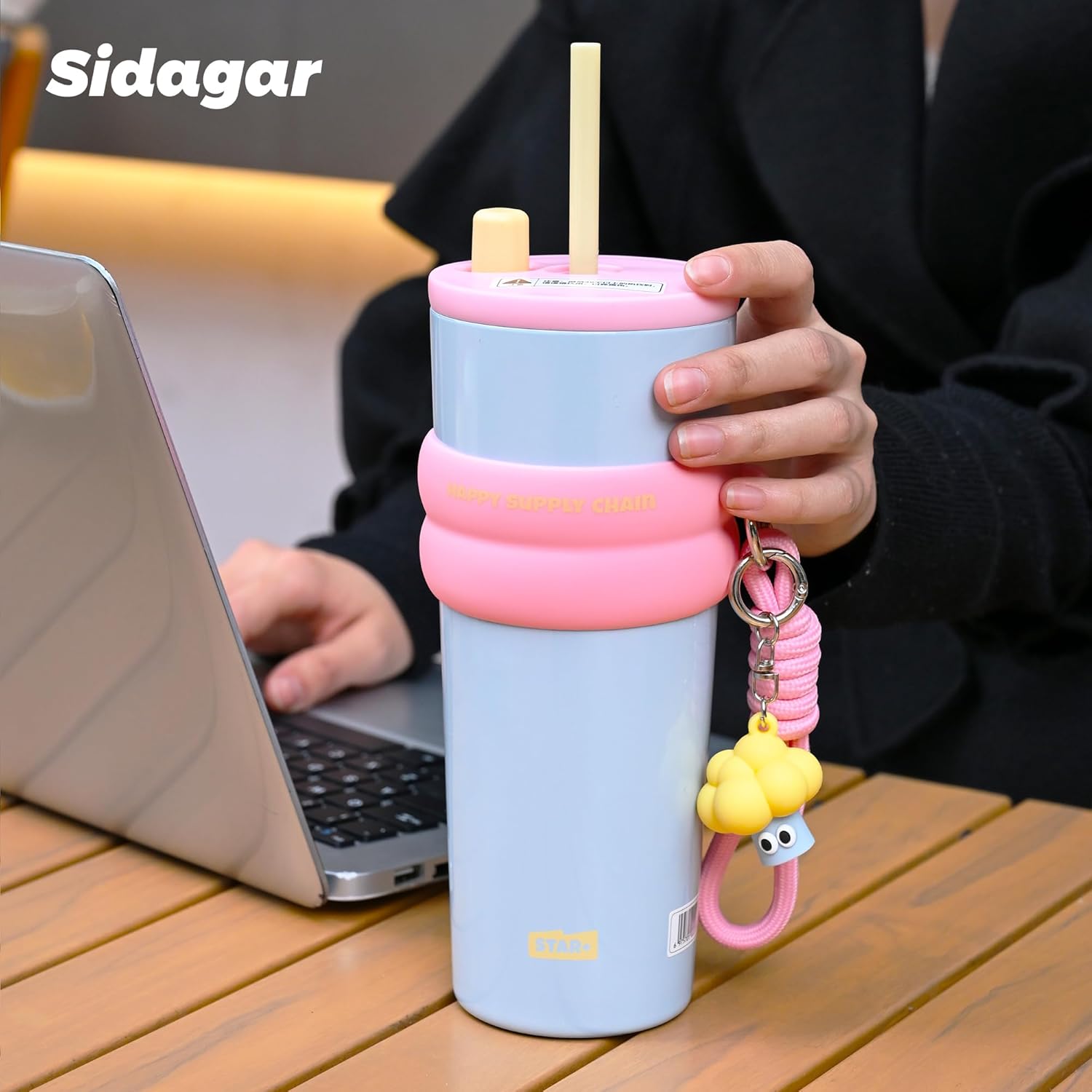 24 oz Stainless Steel Tumbler with Lid and Straw, Insulated Water Bottle Leak Proof for Hot and Cold, Portable Travel Coffee Mug, Reusable Coffee Cup for Women, Blue - Image 4