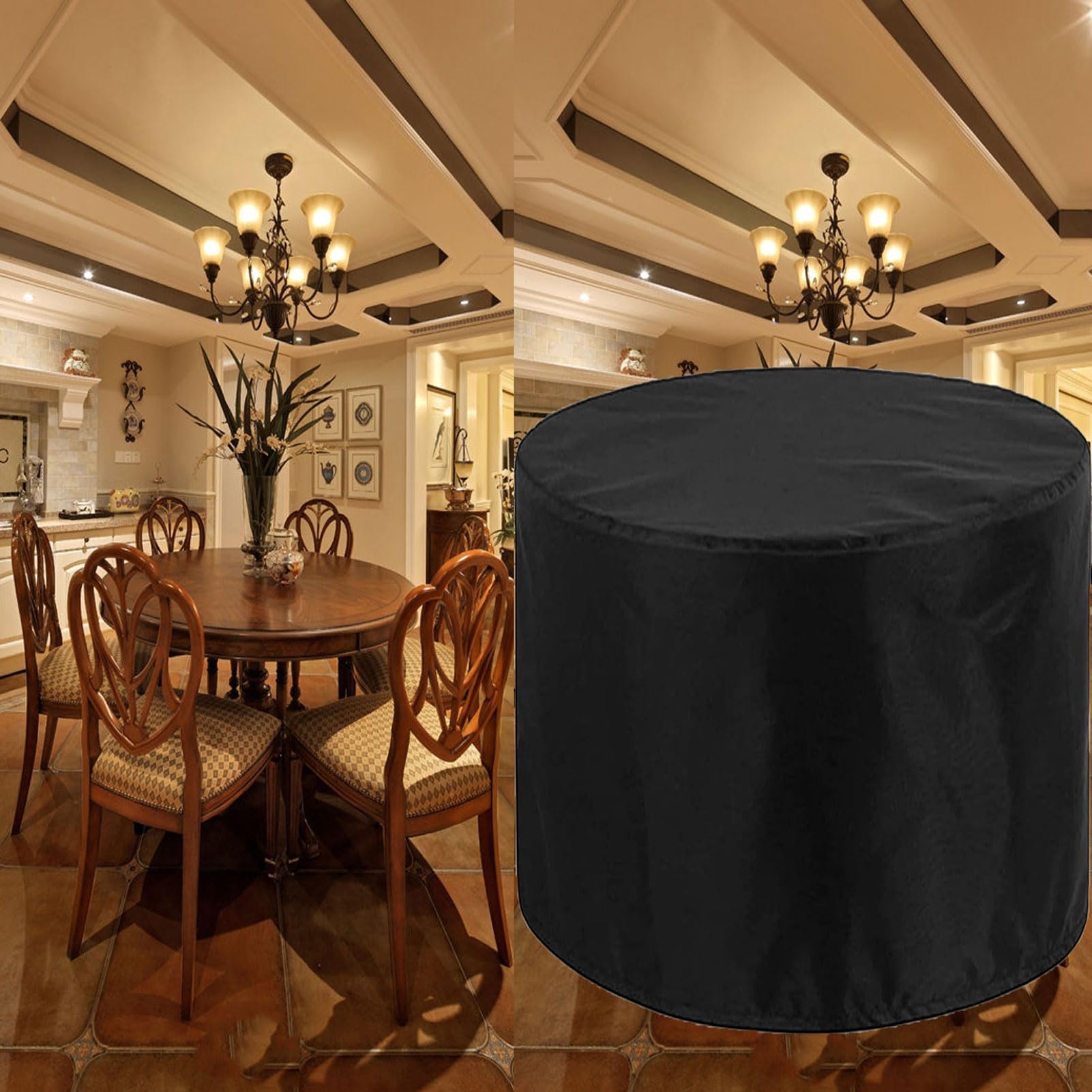 Funda Muebles Jardin Redonda 370x90cm, Funda Mesa Exterior Impermeable, Tejido Oxford Cubierta De Mesa De Patio, 420D Resistente Funda Protectora Muebles Jardin