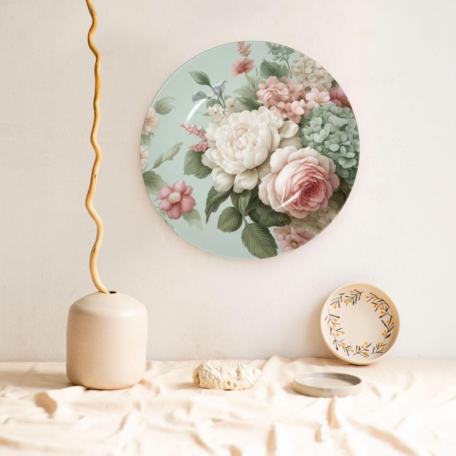 Romantic-Floral-Pattern 10 Inch Decorative Plate With Stand, Elegant Display Wall Plate For Home Decor
