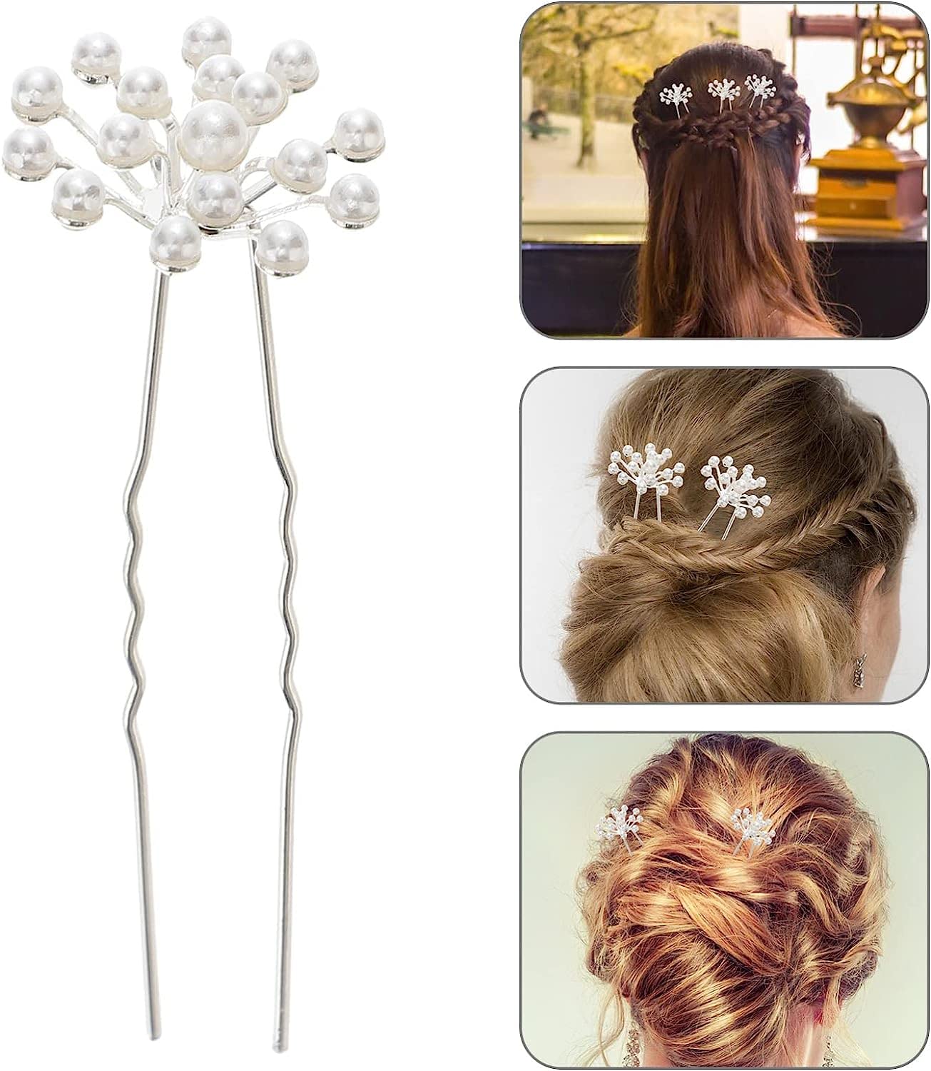 Fermagli for capelli for donna ， 40 pezzi Copricapo con strass Elegante forchetta for capelli Accessorio for spilla da sposa Ragazze Perle Chic Updo Chignon Gypsophila Damigelle d'onore Fiore Clip flo