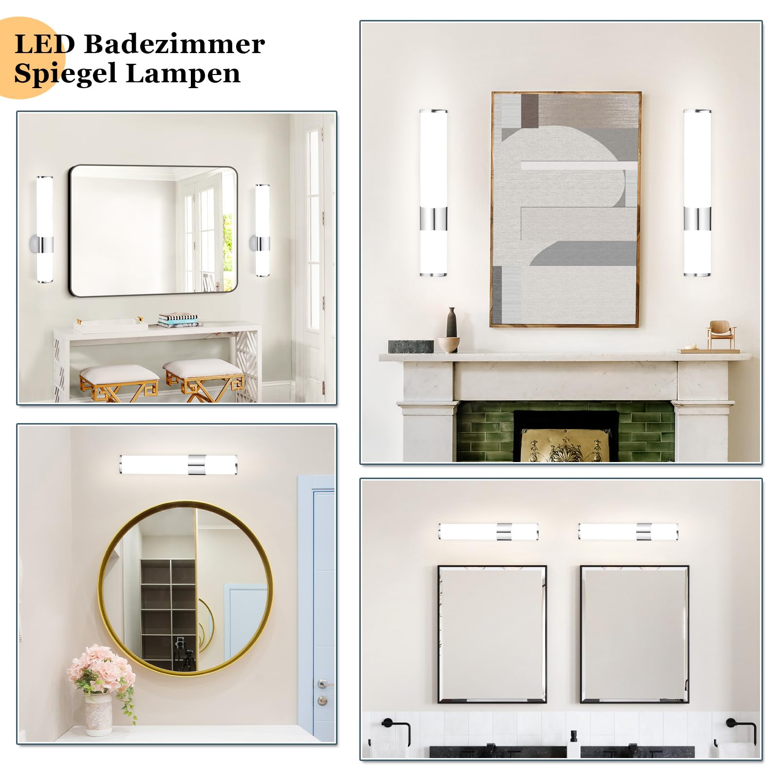 Homefire 2ER LED Spiegelleuchte Bad Spiegellampe - 6W Badleuchte Wand 35CM Wandlampe Badezimmer Wasserdicht IP44 Chrom Modern Neutralweiß 4000K Badlampe Wandleuchte für Keller Küche Badschrank