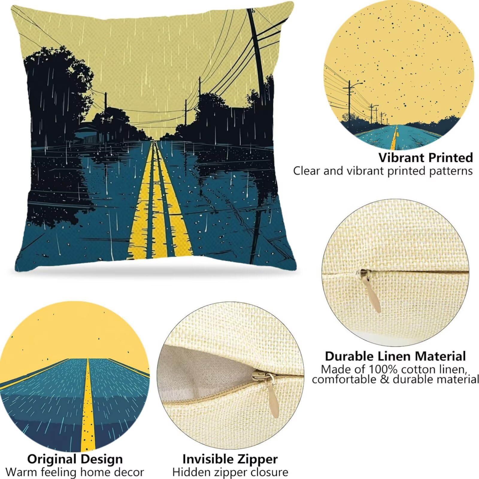 Cuscini Per Divano, Imbottitura Cuscini 75x75cm, Federa Per Esterno da Esterno Set da 4 Pezzi, Tenda Da Pioggia Cuscino Decorativo, Lavabile, Lino, Tessuto Esterni, Outdoor Garden Decor Strada N-8