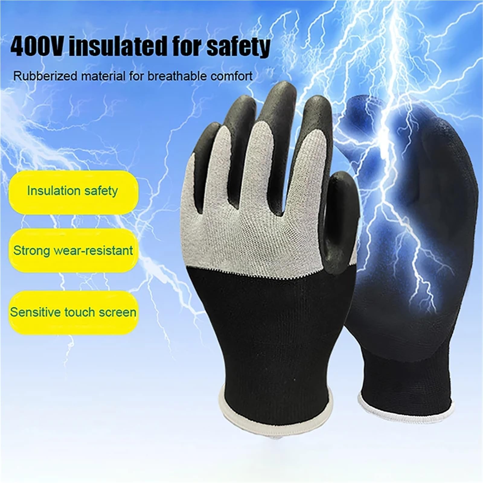 Compatible avec les gants de travail isolants for électricien 400V/500V, gants de Protection de sécurité Anti-électricité basse tension(B)