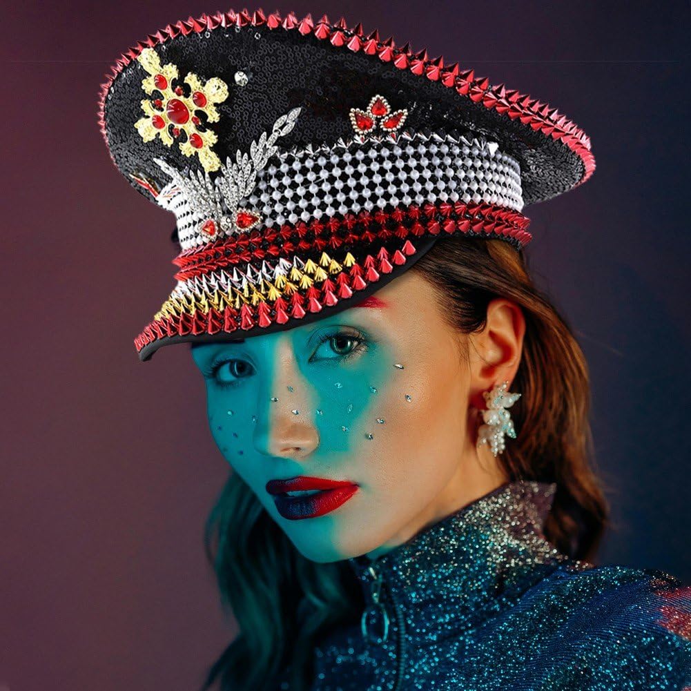 Cappello Marinaio con Paillettes Cappello Marinaio con Rivetto Cappello Capitano con Paillettes Cappelli Spettacolo per Festival Cappello Festa Scuro con Incorporato