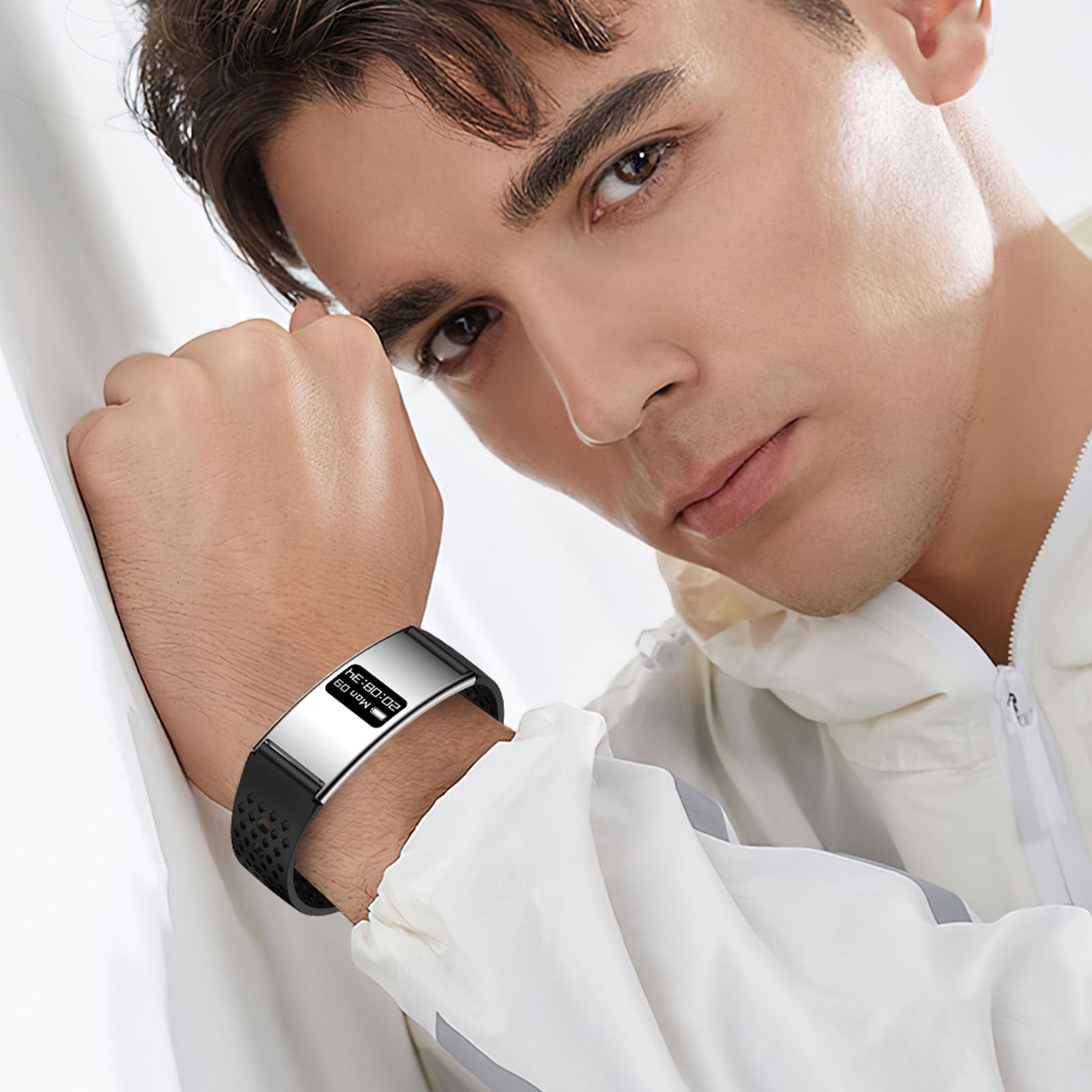 Pulsera Inteligente, Rastreador de Actividad Física con Monitor de Frecuencia Cardíaca, Seguimiento del Ciclo Menstrual, Análisis del Sueño, IPX8 a Prueba de Agua, Carga (Silver)
