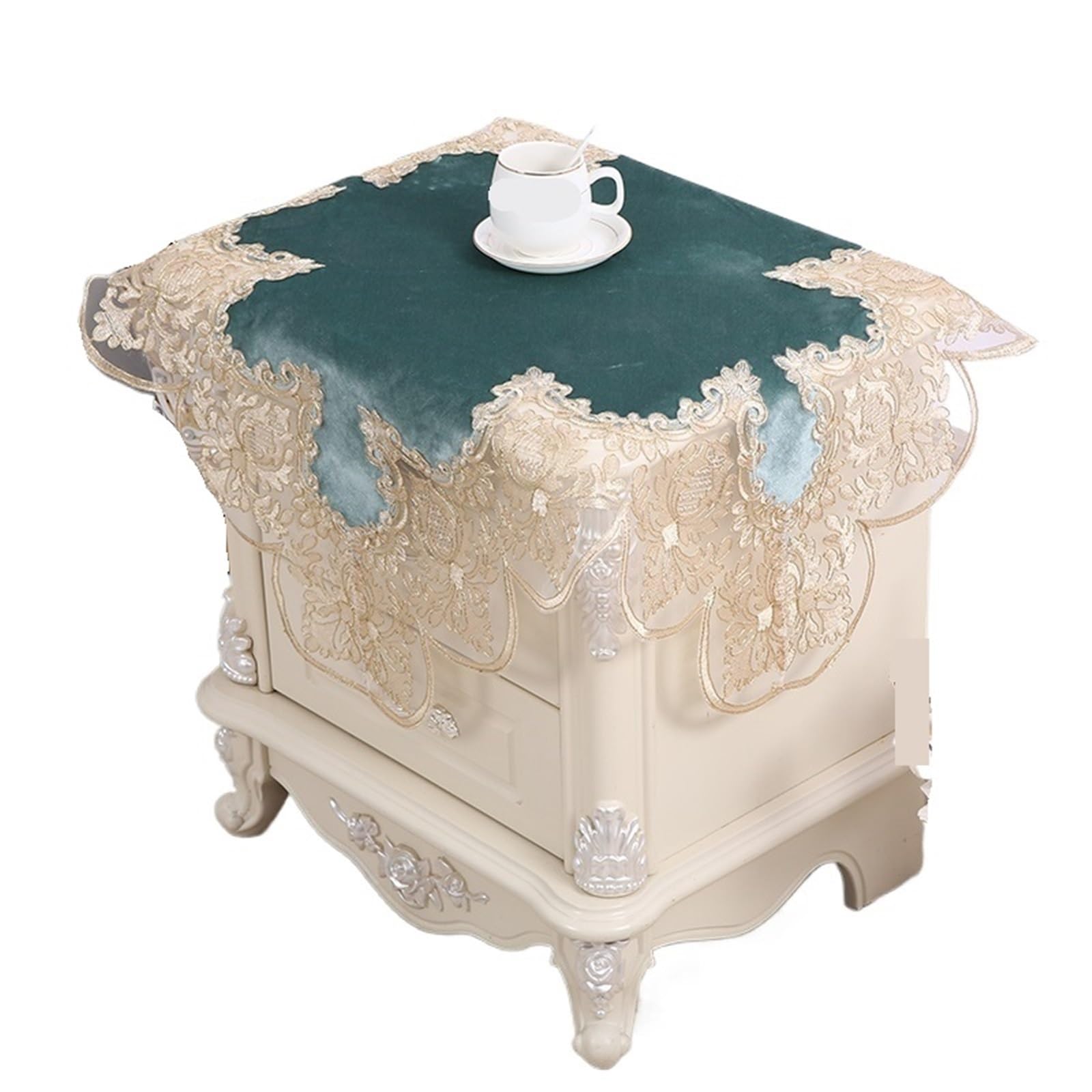 ZNTIHZ Lace Bedside Table Cover Square Tablecloth Refrigerator Cloth For Furniture Protection For Furniture Dresser(Green,65x65cm)