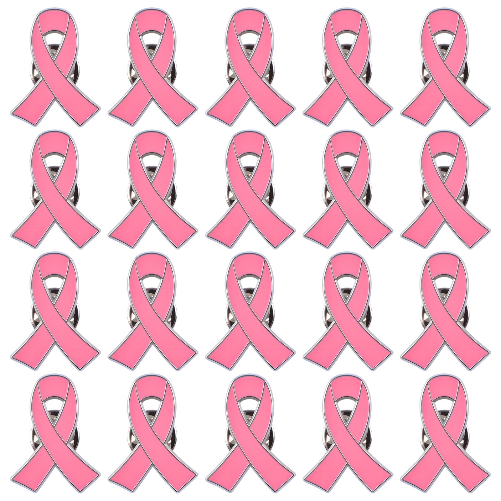 WANDIC 20Pcs Octobre Rose Pink Ribbon Breast Cancer Pins Alloy Breast Cancer Awareness Brooches Pink Ribbon Badges Souvenir Pin Badges for Charity Event(2.5 * 2cm)