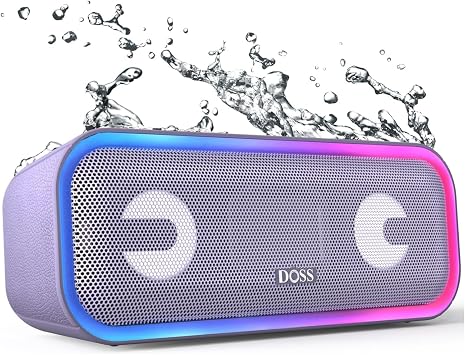DOSS SoundBox Pro+ Bluetooth Speaker 24W Heavy Bass Wireless Portable Compact Bluetooth Speaker 15 Hours Playback/Wireless Stereo Support/Lighting Feature/IPX6 Waterproof/Built-in Microphone/Aux-in