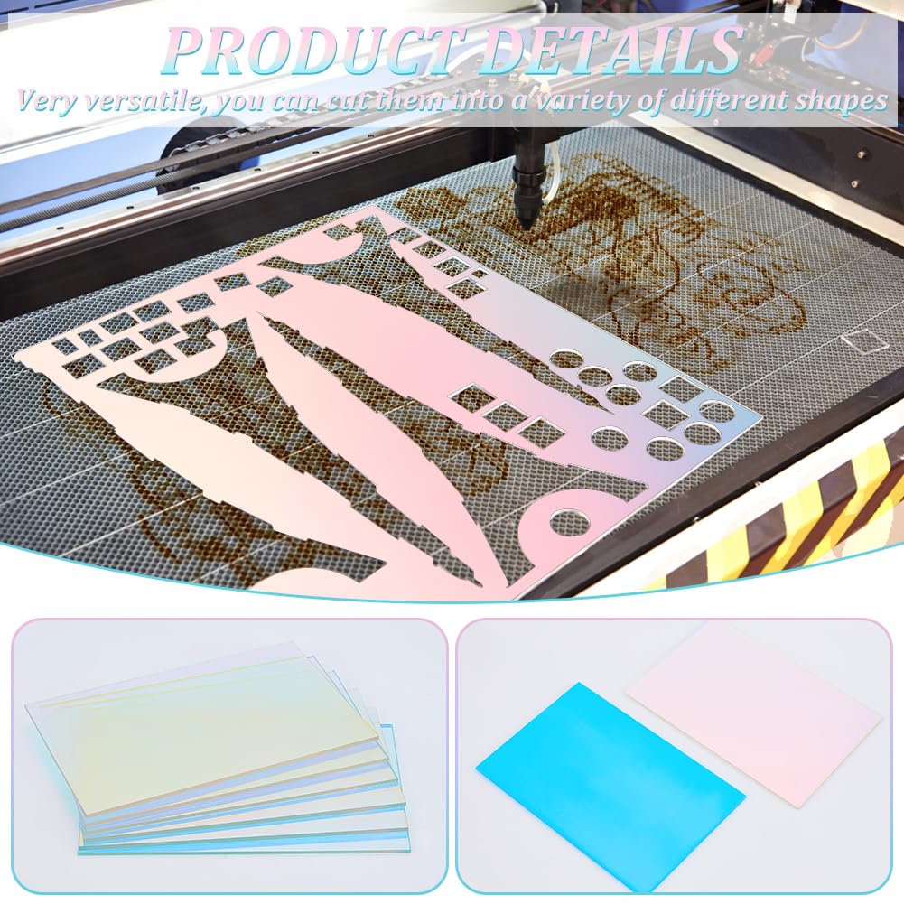 Feuilles Acryliques Irisées PH PandaHall 6PCS - 18x12cm - 2.8mm - Multicolore - Pour DIY Et Art