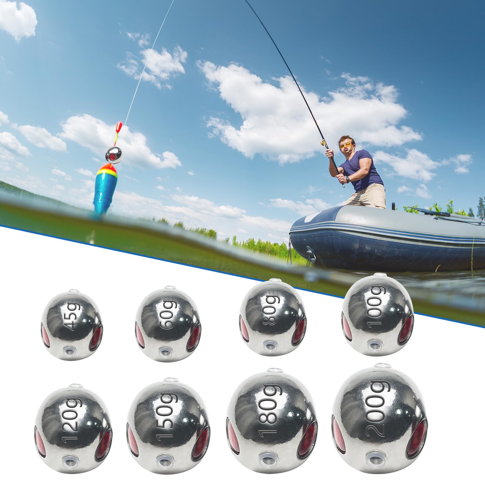 Fpeinc Pesas de pesca de aleación de tungsteno plomos de bola giratoria, plomos de doble anillo, 45 g-200 g, pesas de alta rigidez, plomos de bala de cañón para pesca en agua salada