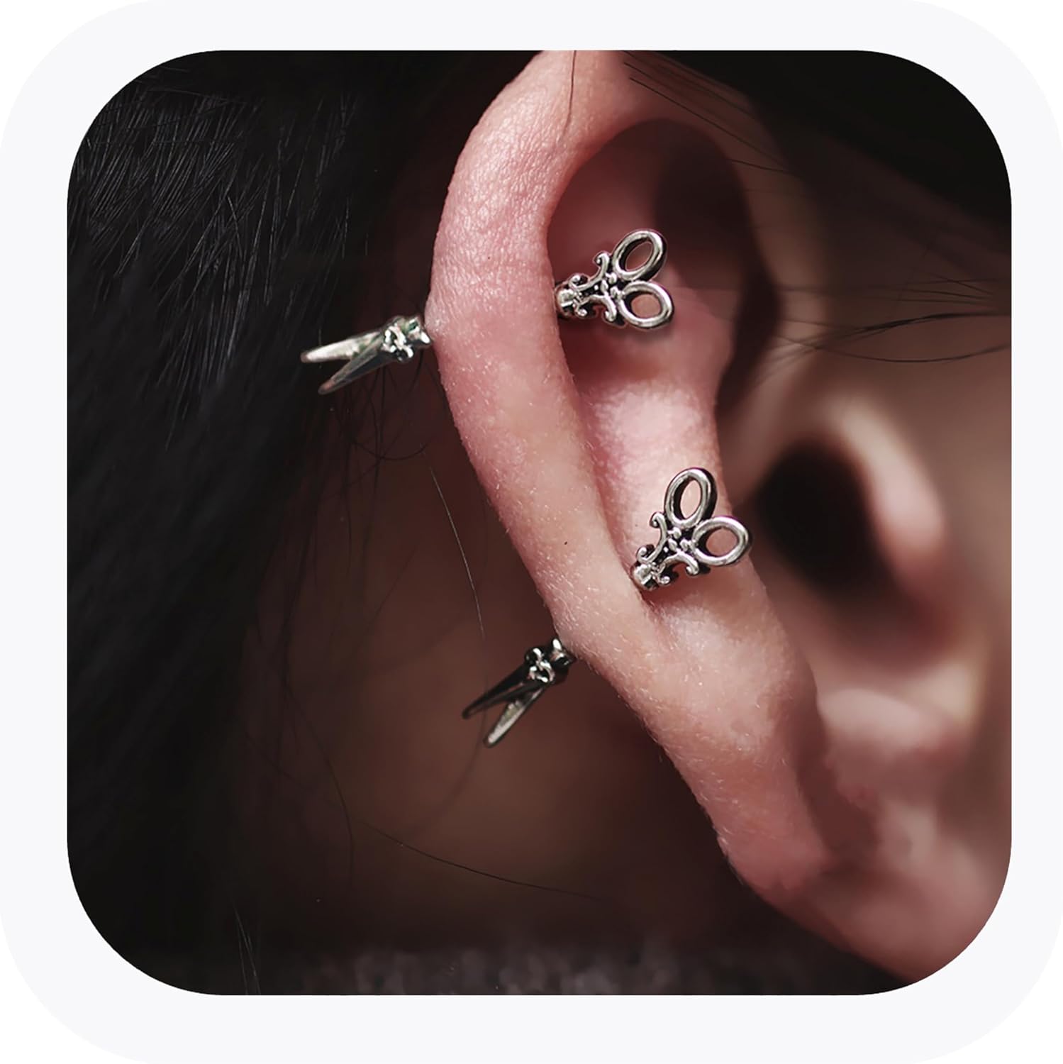 TRBR 2Pcs 16G Scissors Cartilage Earrings, Surgical Steel