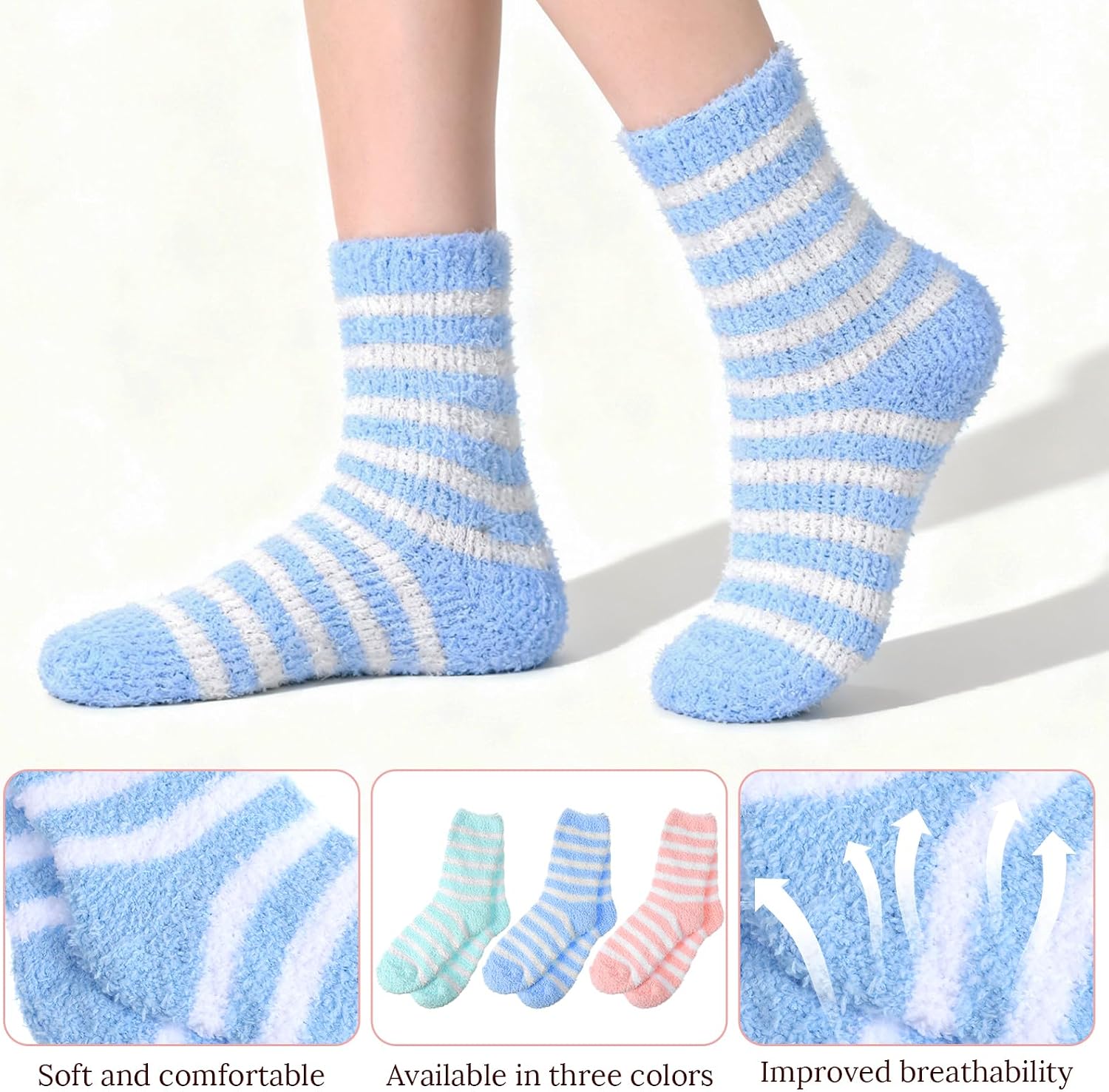 6Pcs Aloe Socks, Lotion Socks, Aloe Infused Fuzzy Moisturizing Socks, Spa Socks for Men and Women, Gel Socks Sleep Socks for Dry Cracked Feet, Fluffy Slipper Cozy Cabin Winter Soft Fleece Warm Comfy