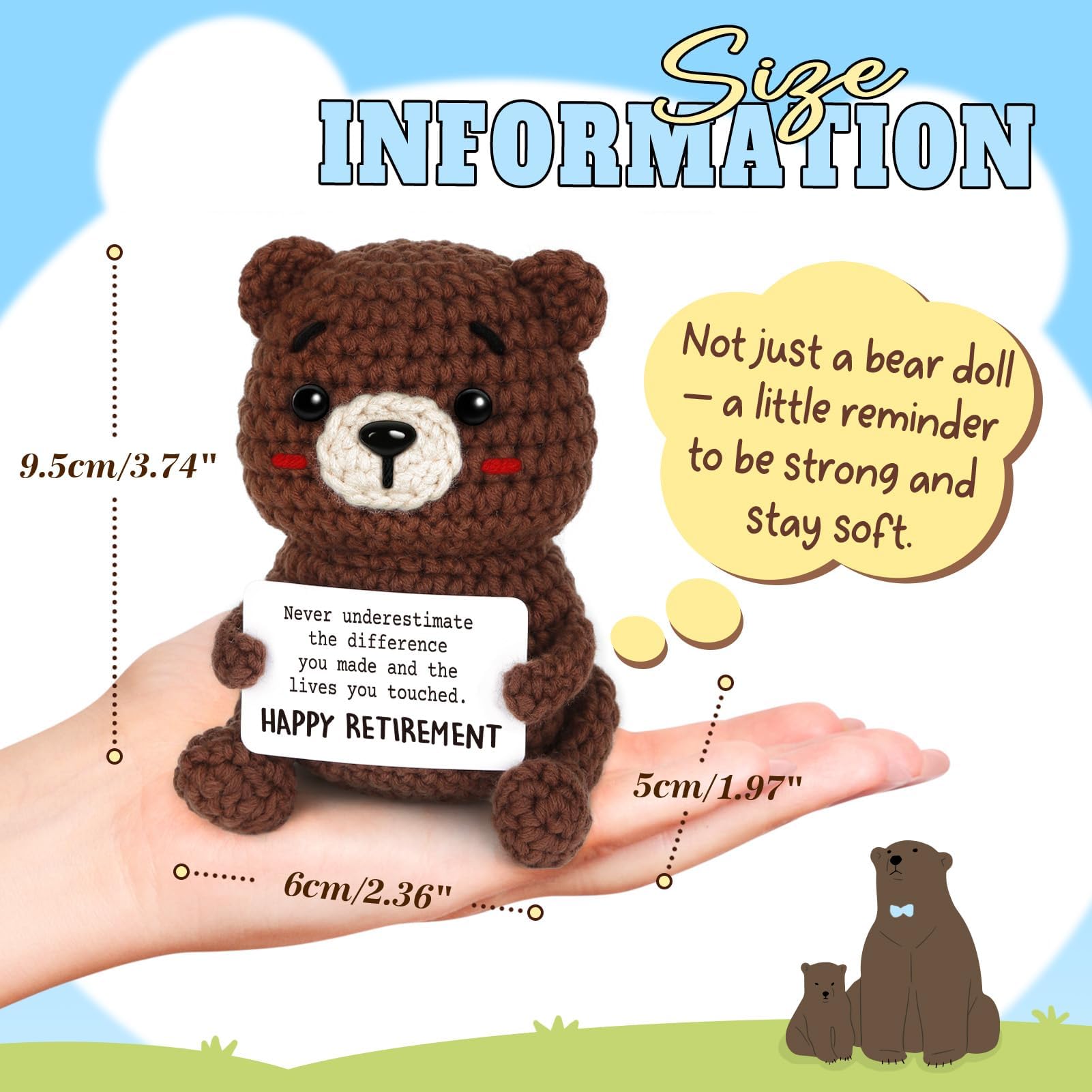 CheriGift Retirment Gifts for Women Men Handmade Crochet Teddy Bear Retirement Decorations - Image 4