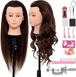 Neverland Beauty Hairdressing Head with 60% Real Human Hair, 26'-28' Training Head for Hairdressers with Table Clamp & DIY Hair Styling Braiding Tools
