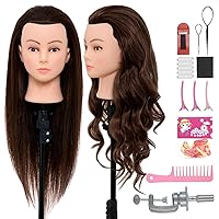 Vista 8 de Cabeza de maniquí de 28 pulgadas con 80 % cabello humano real, cabeza de muñeca para peinado, trenzado, rizado, cabeza de maniquí de cosmetología 60B