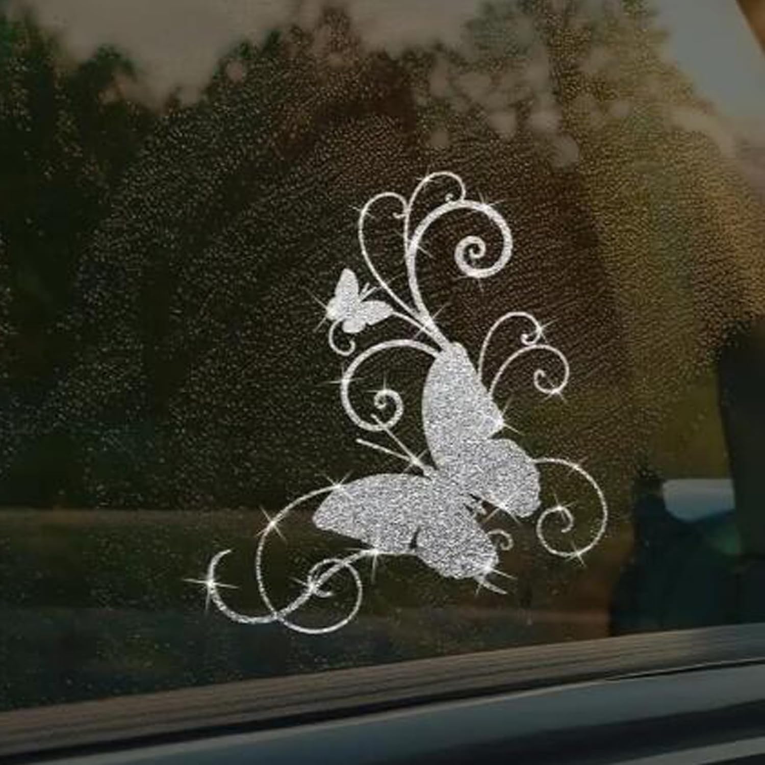 2pcs Butterfly Flower Sparkling Sunflower Self-Adhesive PVC Rainbow Glittery Decal Sticker for Cars, Laptops, Trucks, Motorcycles Wall Window Luggage Scratch Cover Door Multi-Surface Decor Sticker - Image 3