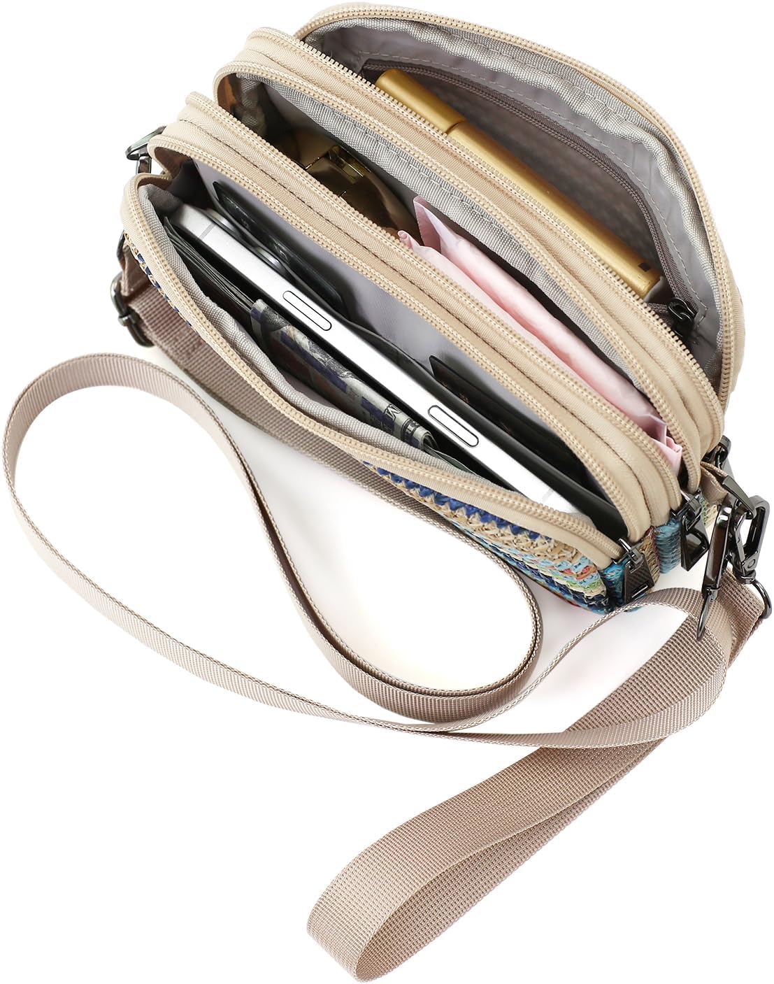 Small Wristlet Wallet for Women, 3-Zip RFID Crossbody Phone Purse - Image 6