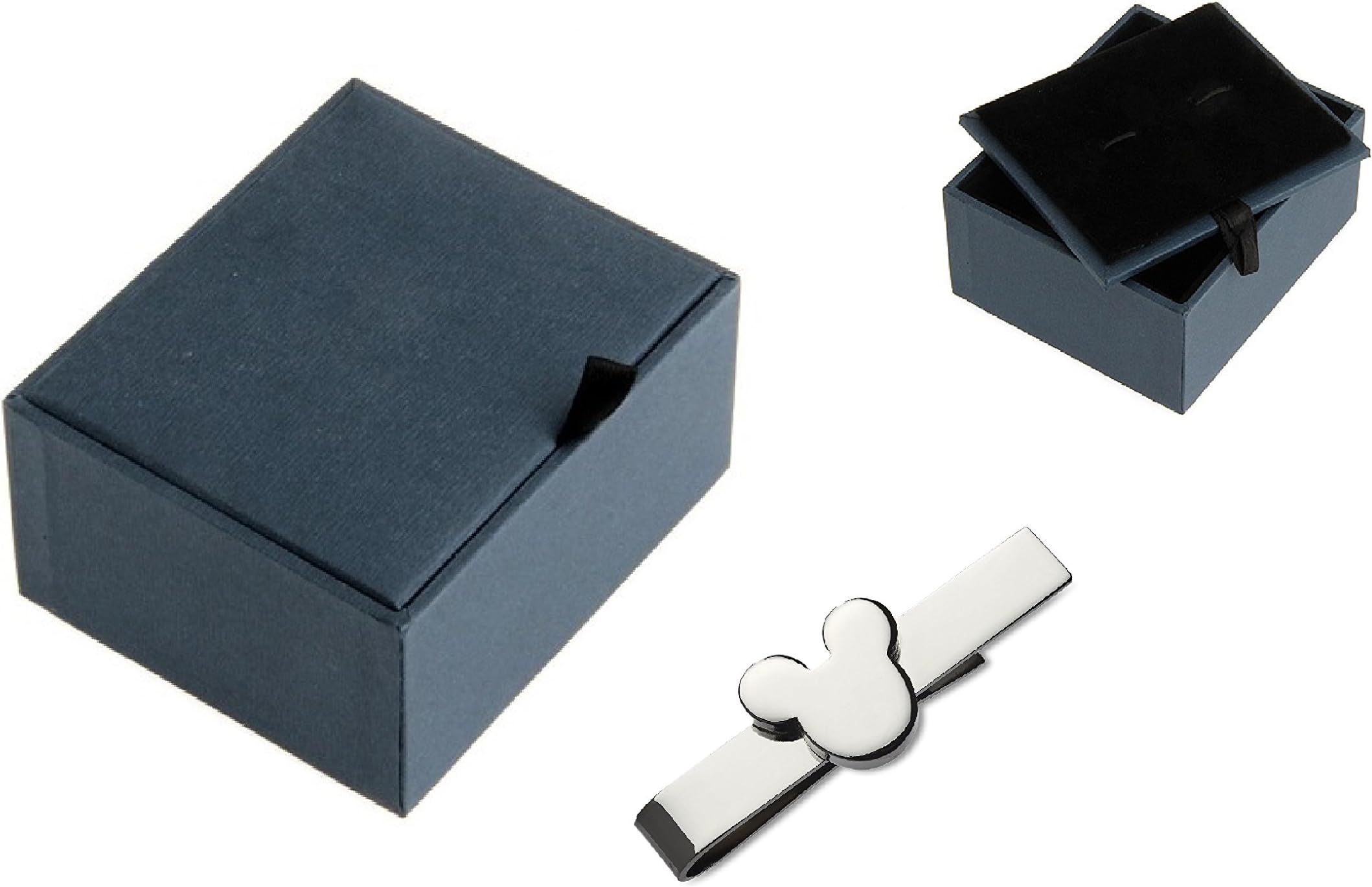 Mickey Mouse Silver Tone Tie Bar, Slide Clasp, 2 Inch With Presentation Box (Silver 2 Inch)