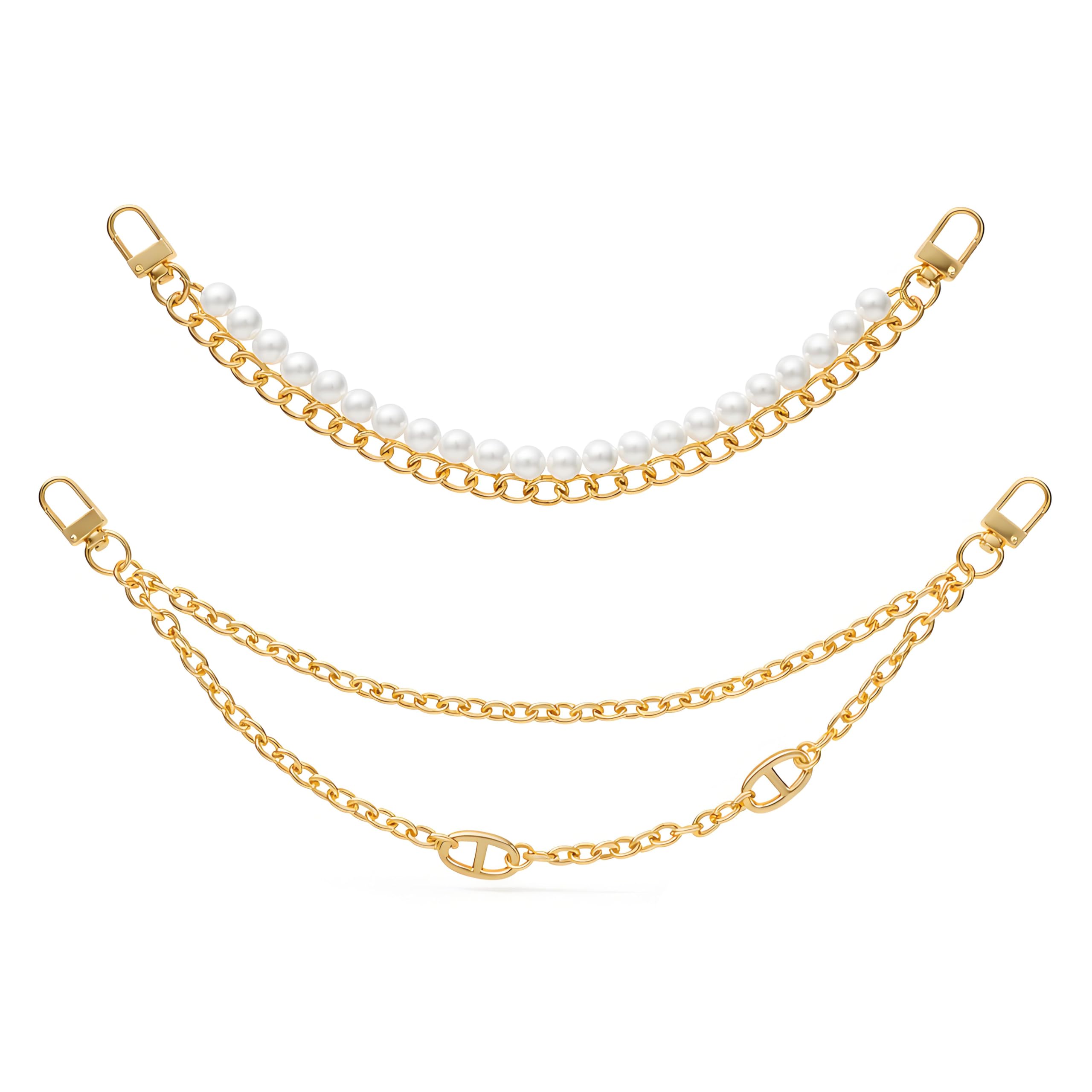 AGEN KGEN 2 Pcs Purse Extender Chain, Gold Handbag Straps Cute Flower Cherry Pearl Metal Purse Strap Extender Replacement Short Handle Replacement Charms Accessories (Double Pearls & Cute Chain)-picture-11