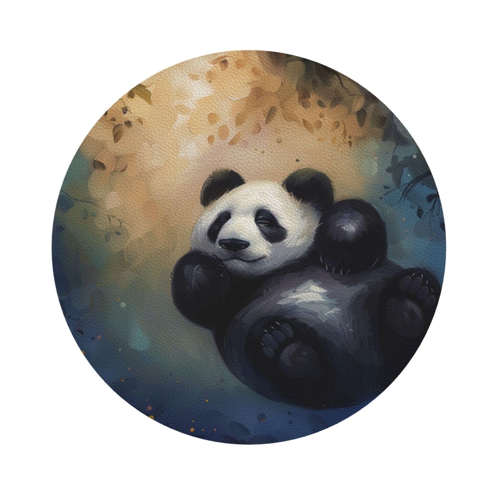 Panda Print Leather Coaster Set of 6, Round Shape Coasters Table Decorative Coffee Cup Beverage Coasters Wine Beer Bar Coasters for Hot Drinks Table Protection