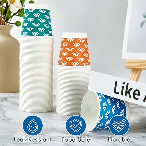 Miniatura 4 de JollyPack Paquete de 1200 vasos desechables de papel de baño de 3 onzas, vasos pequeños para enjuague bucal en naranja, azul y verde, ideal para