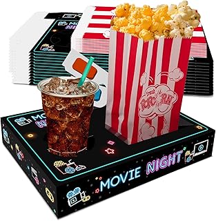 LSTAMOY Movie Night Supplies(24pcs)-Neon Style Movie Night Snack Trays*1...