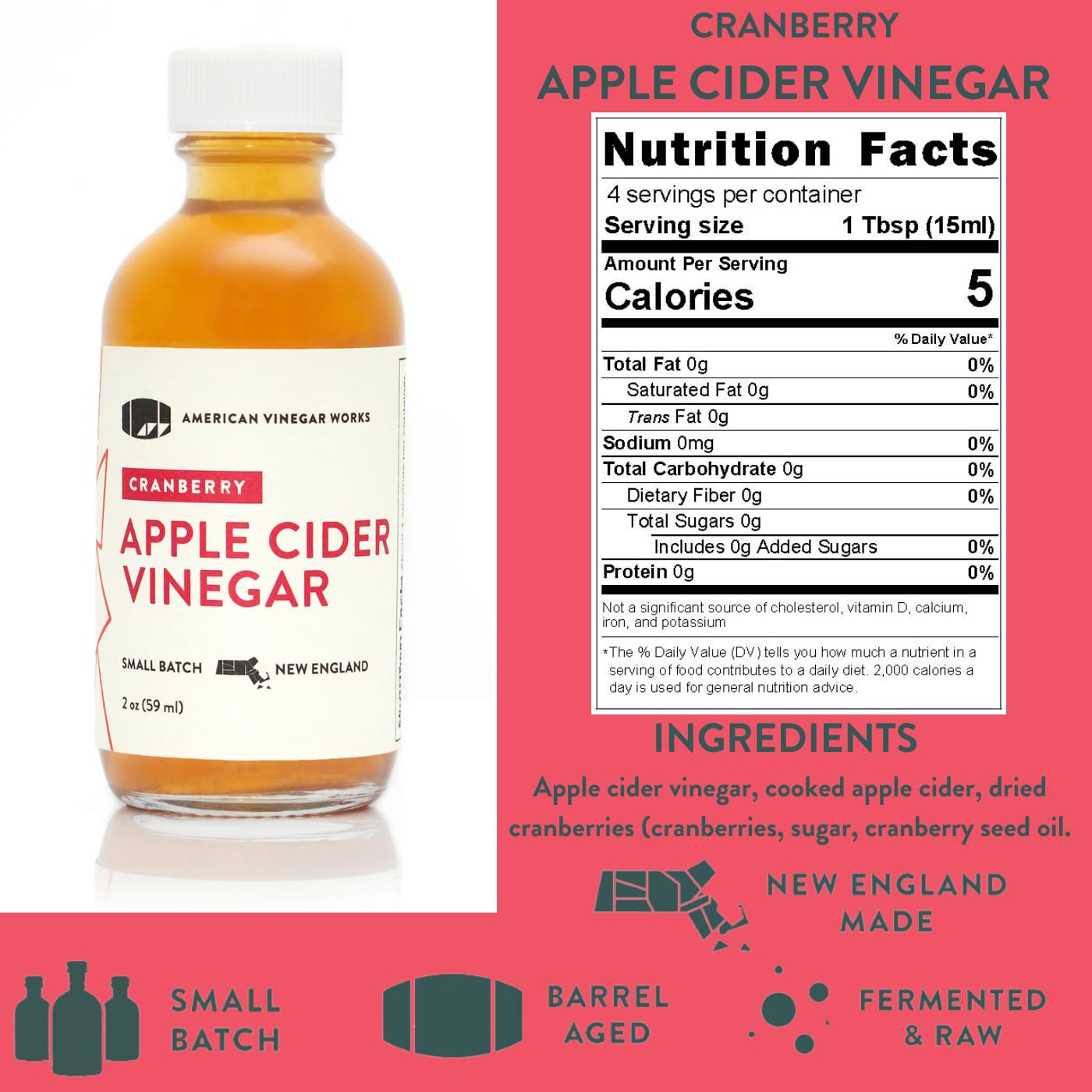 American Vinegar Works - Apple Cider Vinegar Sampler Pack - Includes Apple, Cranberry, Hot, Wild Blueberry, and Maple Cider Vinegars - Great for Gifts - 2oz Bottles - 5 Pack