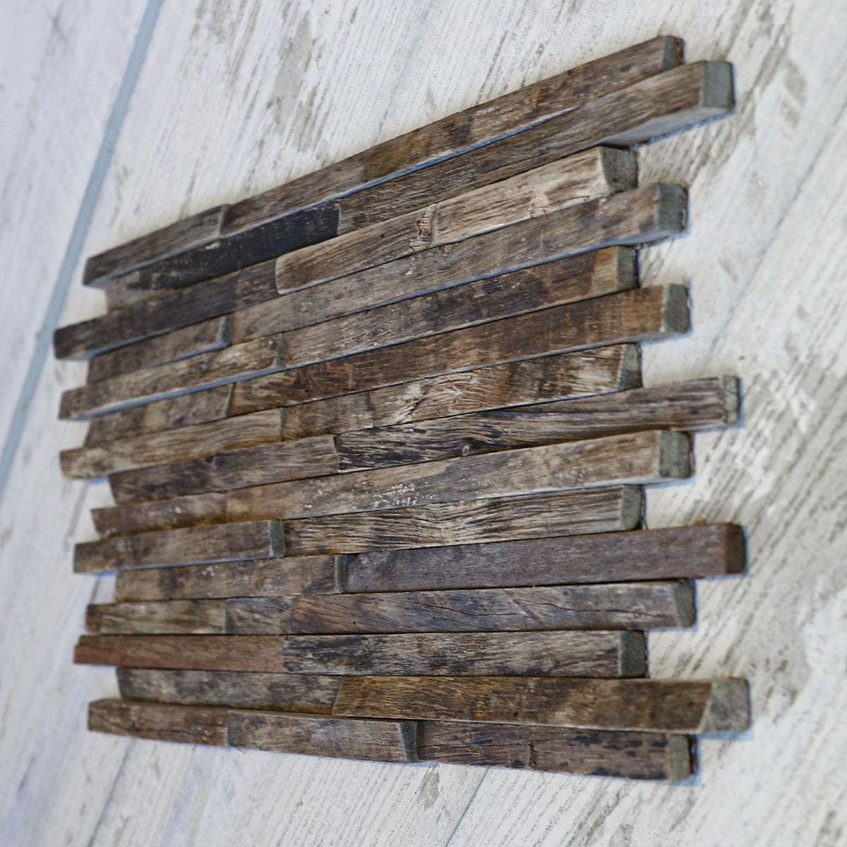Natural Finish Stacked Boat Wood Mosaic Wall Tile