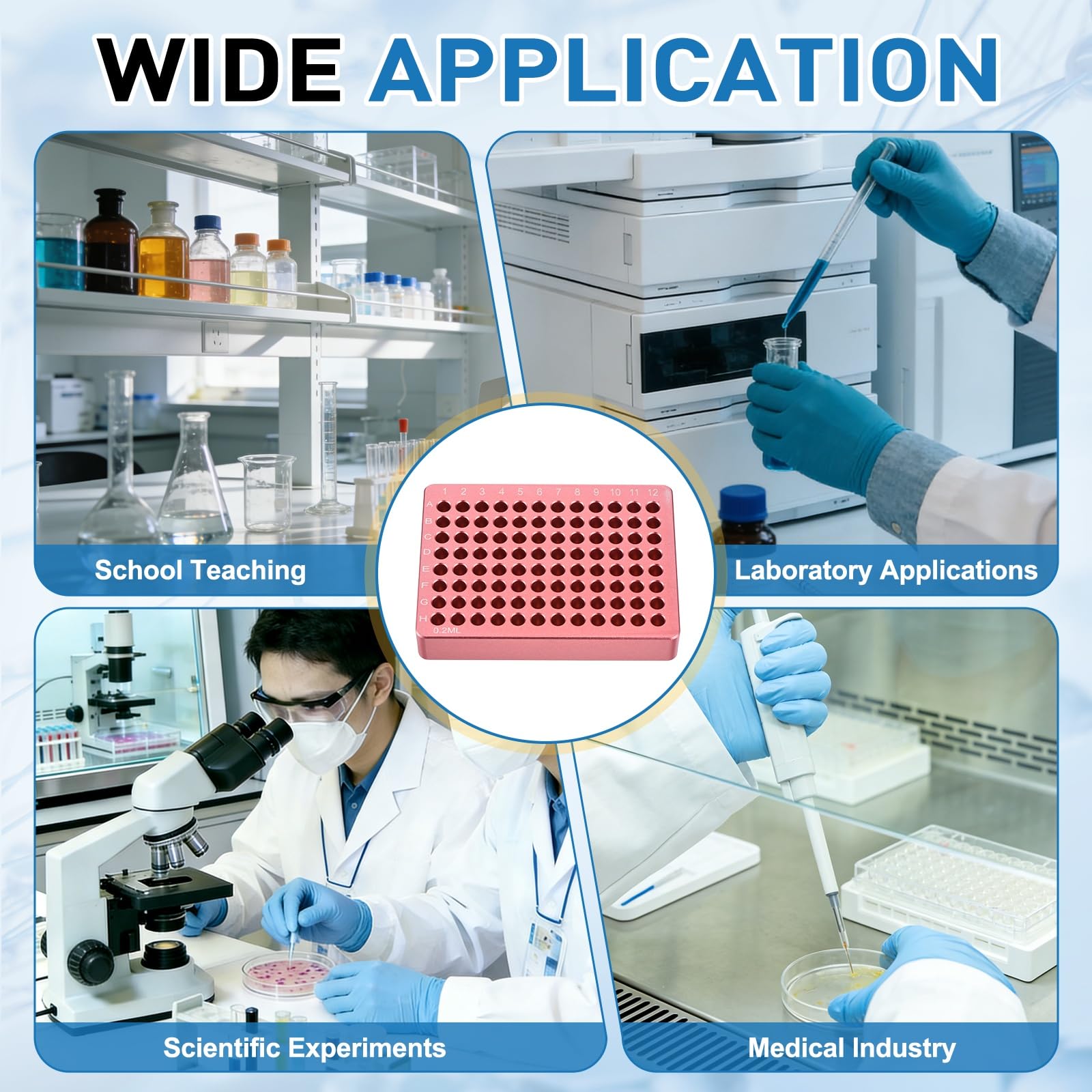 PATIKIL 96 Pozzetti Porta Provette Microcentrifuga Raffreddato, Vassoio Piastra Coltura Tessuti, Blocco Raffreddamento Alluminio per Provette PCR 50ml, Attrezzatura Laboratorio, Rosa