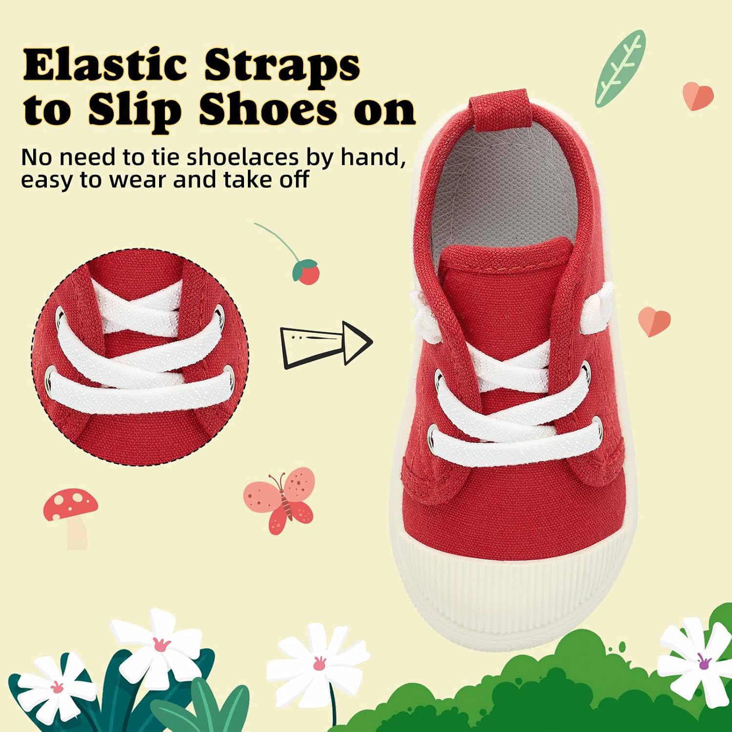 Toddler Sneakers Boys Girls Red Sneakers Little Kids Canvas red-Black-White Shoes with Soft Sole Breathable Walking Shoes Unisex Child Causal Running Shoes for 1-2-3-4-5-6-7years Old Toddlers