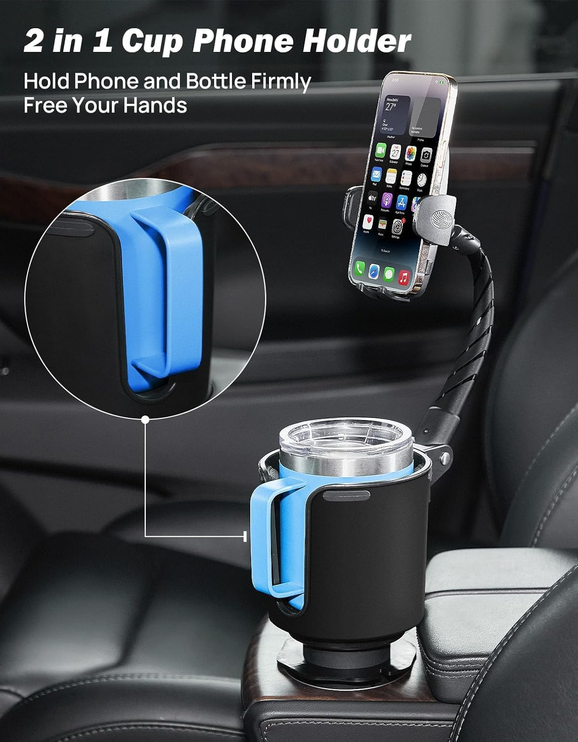 JOYTUTUS Cup Holder Phone Mount for Car, Long Gooseneck Adjustable Car Cell Phone Mount for iPhone, Samsung, Google and All 4.0-7.0 inches Smartphones (2 Pack)