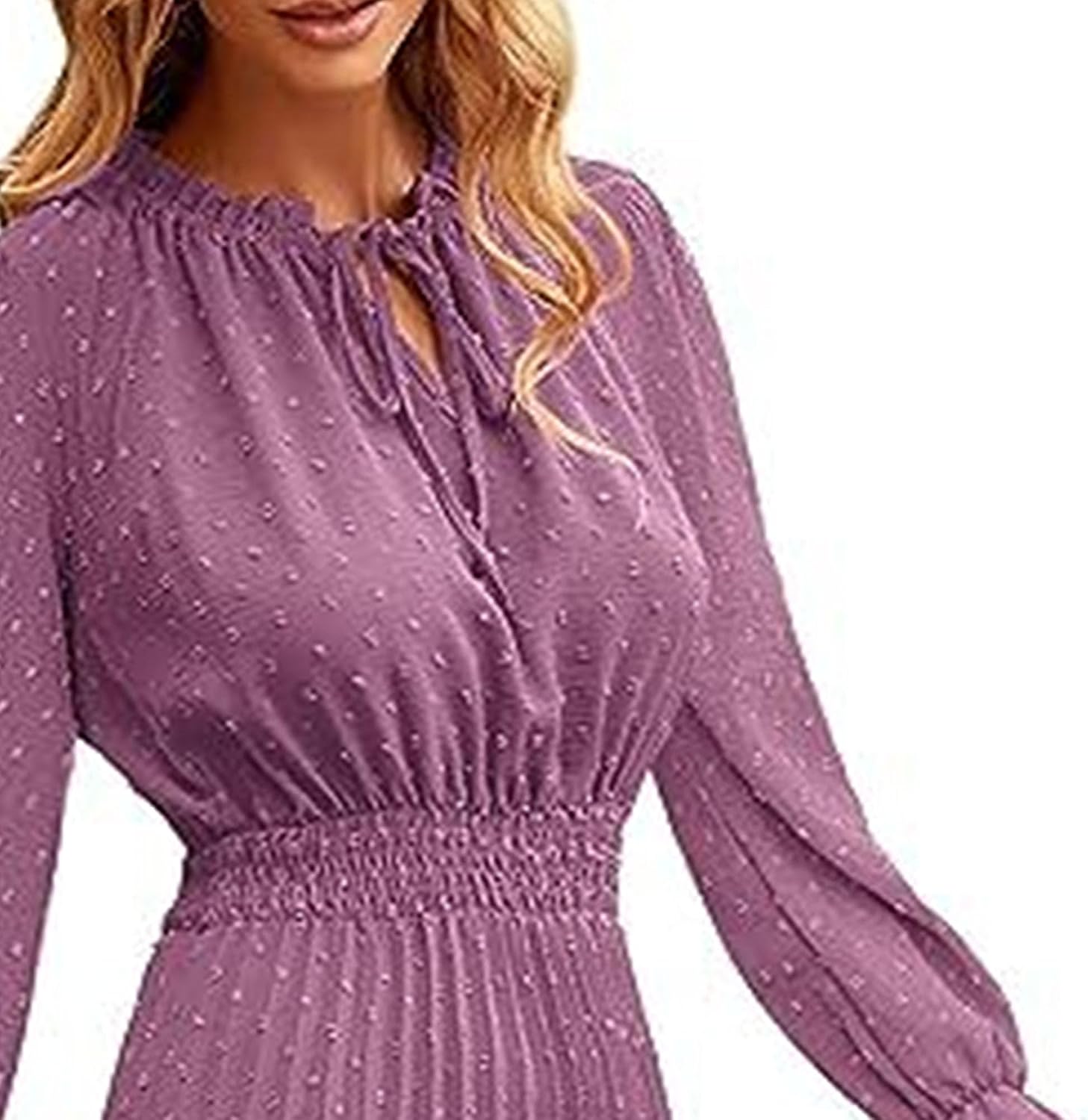Generic Womens Midi V Neck Tie Front Swiss Dot Ruffle Dress Casual Sleeveless Beach Sun Dress Solid A Line Pleated Midi Dress
