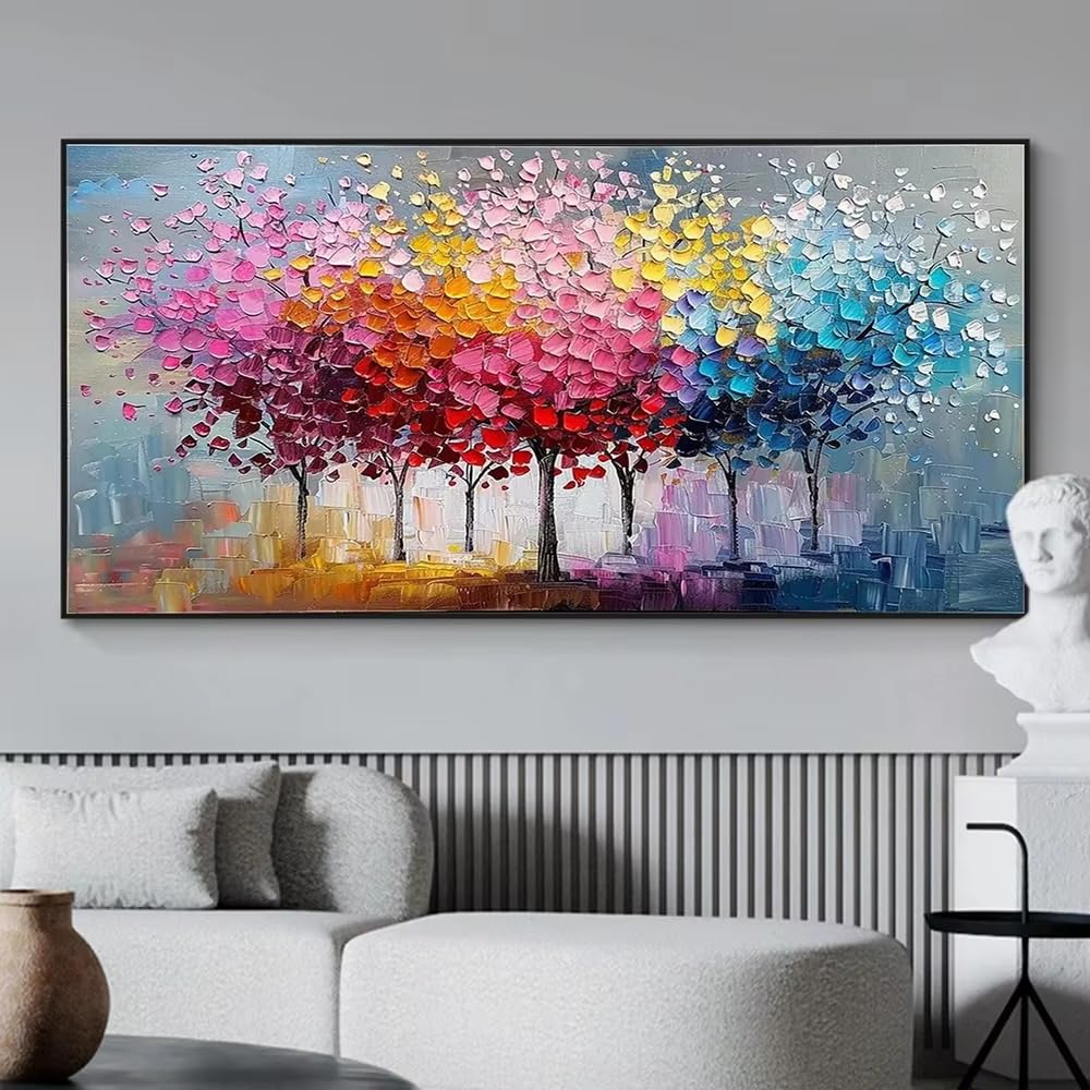 IHHGNB Colored Tree Wall Art Decor, Happiness Tree Canvas Painting, Abstract Tree Landscape Artwork Print Picture Decorative(20x40cm(8x16in)/No frame)