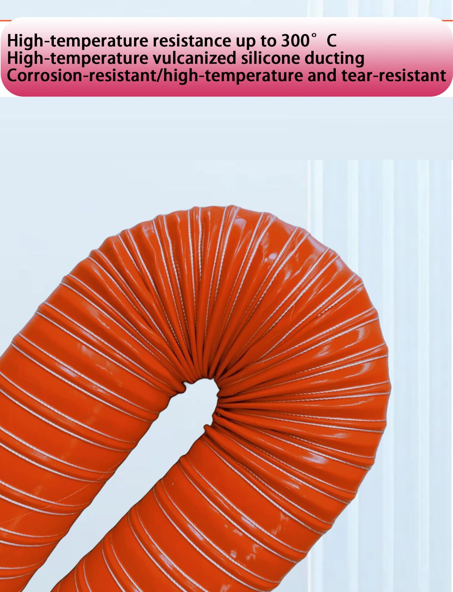 Roter Hochtemperatur-Silikonschlauch, 300 °C hitzebeständiger vulkanisierter Silikonkanal für die industrielle Abluftbelüftung (2,5 x 300 cm/1 x 118,2 Zoll)