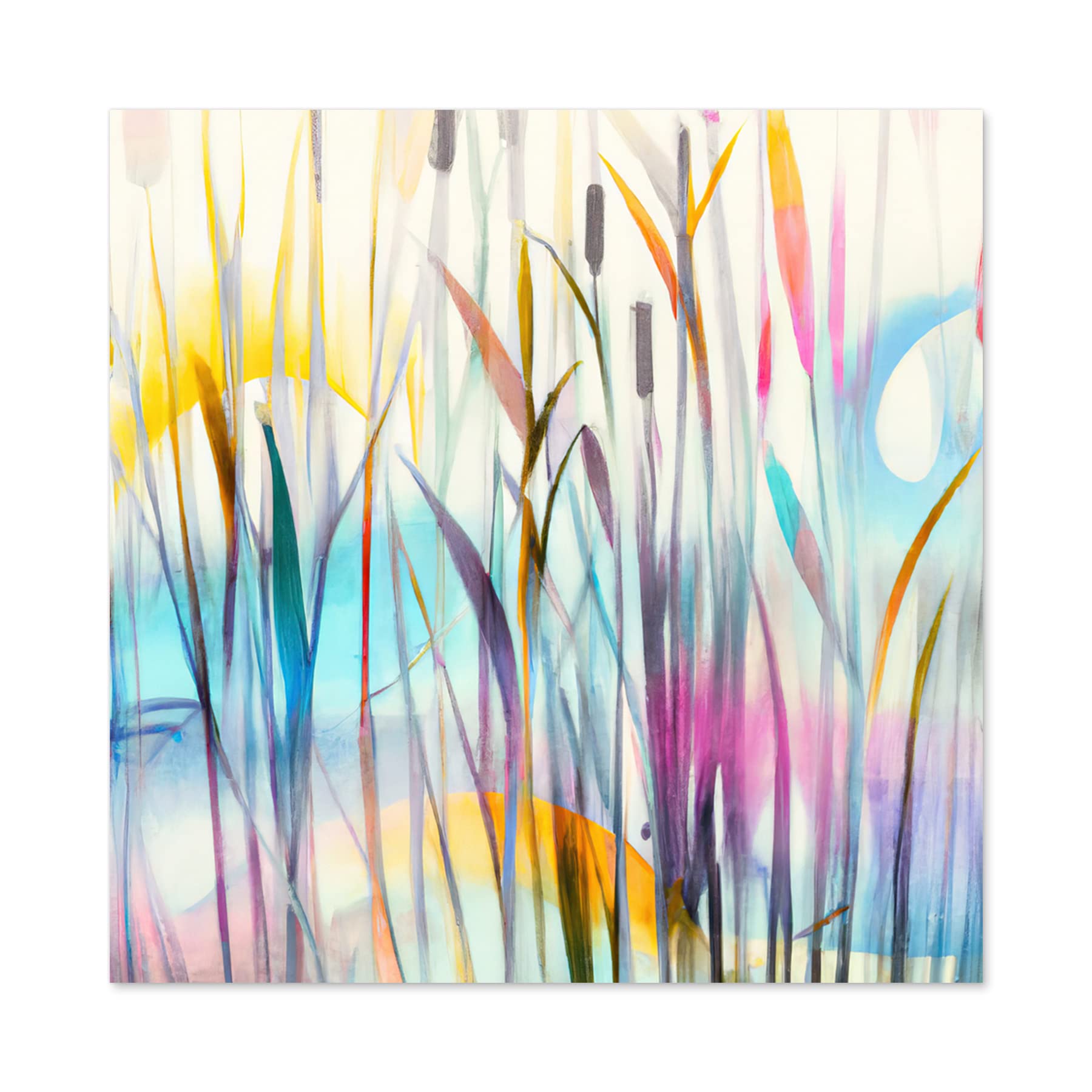 Wee Blue Coo Water Reed Plant Swamp Canes Dreamy Colourful Modern Watercolour Illustration Large Wall Art Poster Print Thick Paper 24X24 Inch