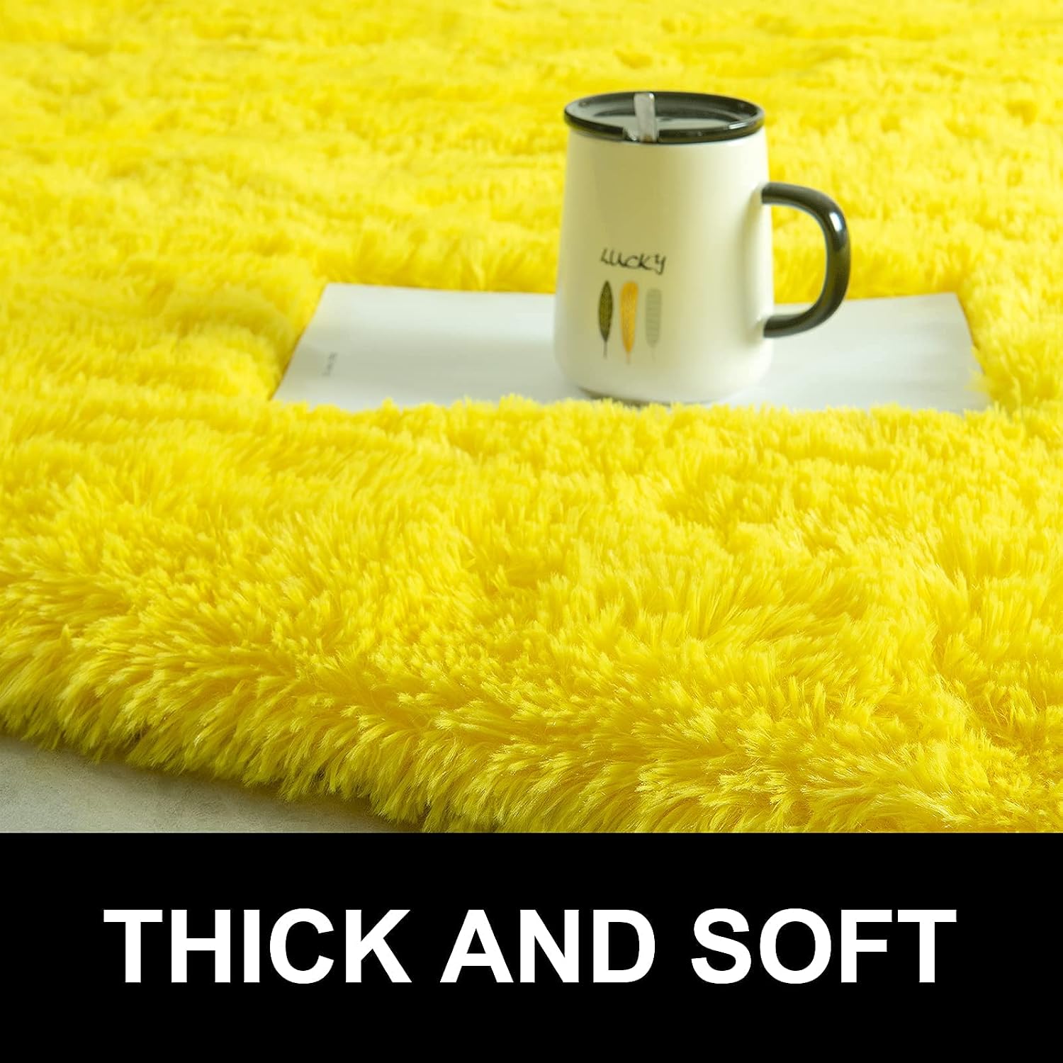 LOCHAS Bedroom Rug 2.6' x 5.3', Yellow Fluffy Shaggy Area Rug for Bedroom Bedside, Soft Oval Throw Rugs Carpet for Kids Girls Nursery Living Room Home Decor
