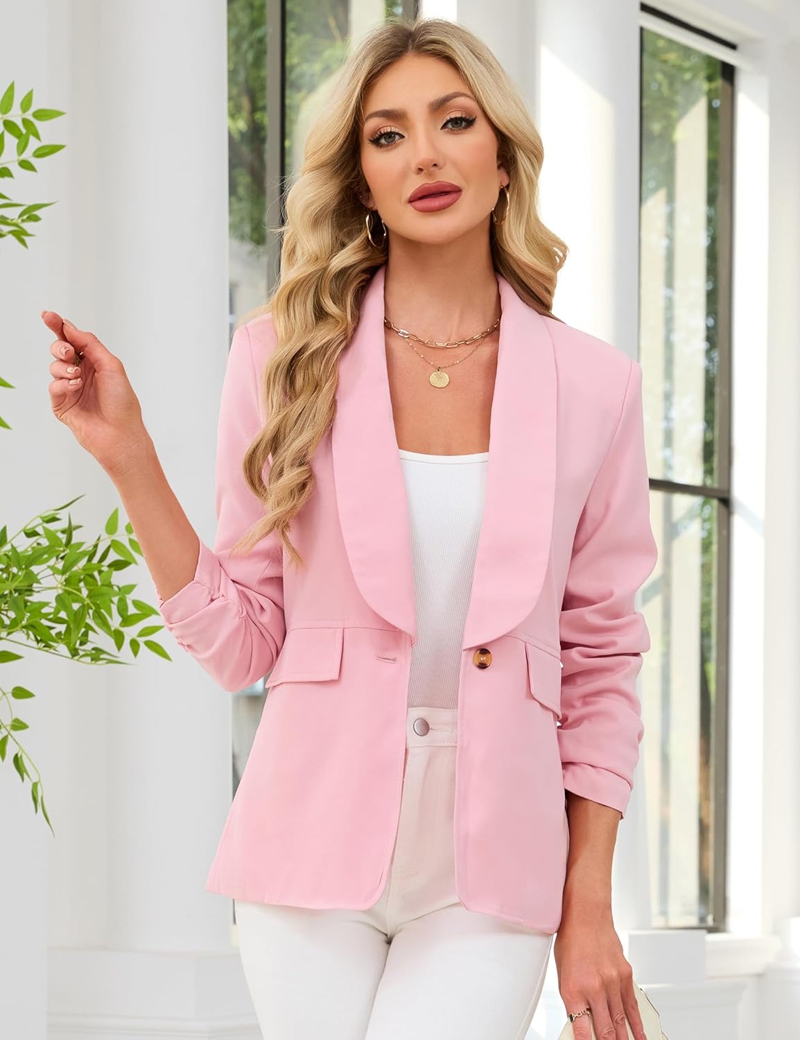Yesfashion Womens Casual Blazers Long Sleeve Open Front Business Casual Cardigan Jacket - Image 3