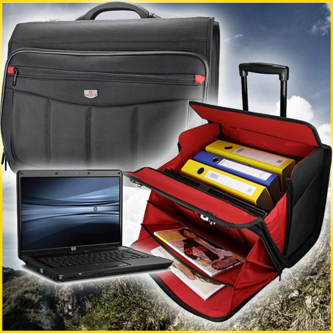 Pilotenkoffer Trolley Aktenkoffer mit Rollen und Laptopfach 15" Zoll Business Laptop Trolley Handgepäck