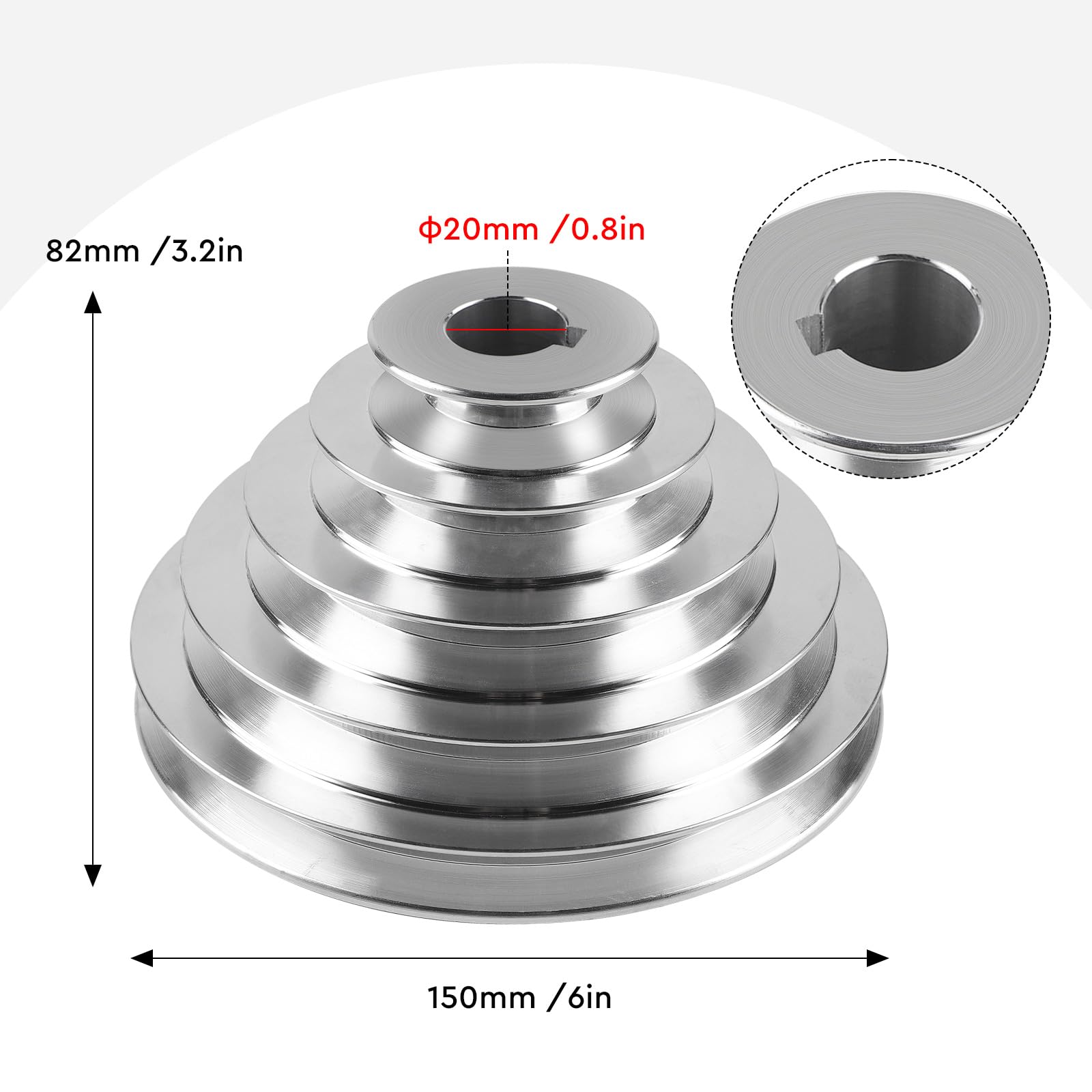 SWAWIS 5 Niveaux Poulie Pagoda, Alésage 20mm, 54-150 mm de Diamètre Extérieur, Poulie en Aluminium pour type A Forme V Courroie, pour Moteurs et Bandes Transporteuses,12.7mm de Largeur de Courroie