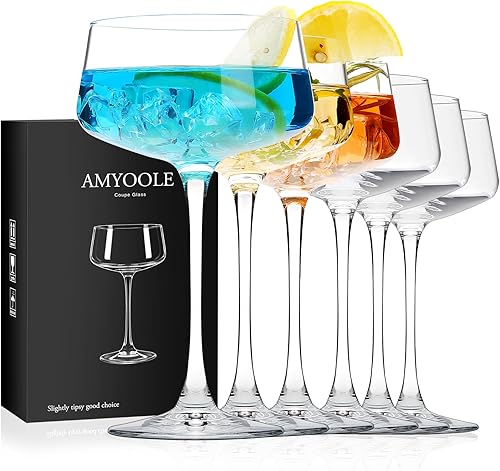 Miniatura 8 de Juego de Vasos de Copa Vintage acanalados de 6-11oz de Cristal 100% Transparente Elegantes Vasos de Cóctel, Cristalería Transparente para Champán,