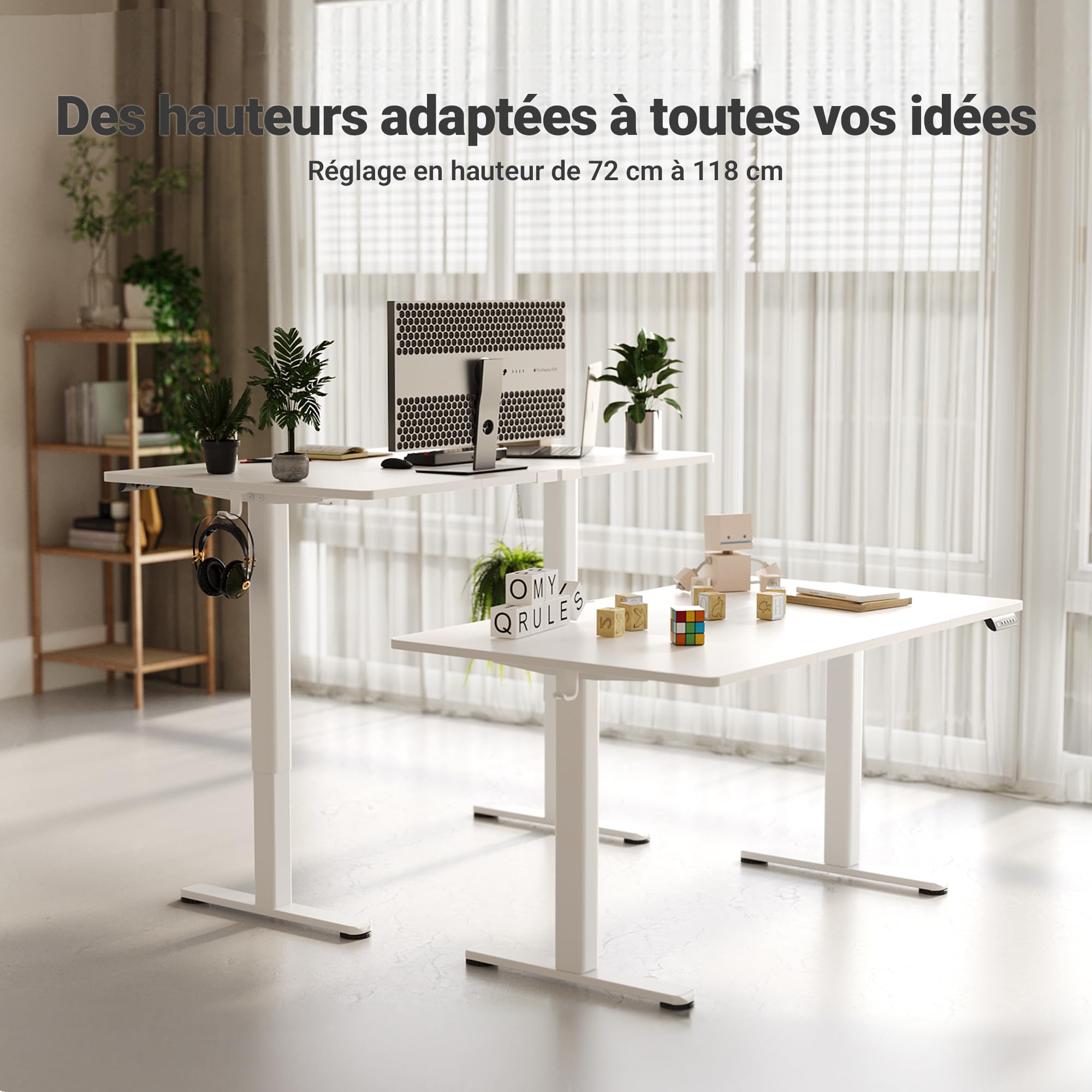 Claiks Bureau Électrique Réglable en Hauteur (FSC®) - Bureau Assis-Debout avec Mémoire, Gestion De Câbles, Moteur Silencieux, Design Ergonomique, Idéal pour Télétravail (Blanc, 160 x 80 cm)
