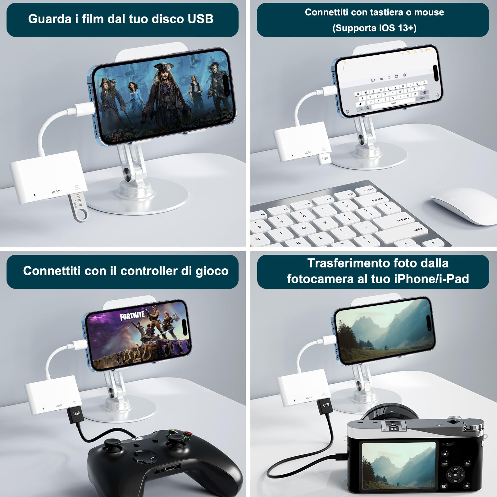 Uniytriox Unitrox Adattatore HDMI Cavo Digitale AV 1080P USB Adattatore Femmina OTG e Porta di Ricarica Supporto USB Flash Drive, Tastiera MIDI, Mouse, per iPhone 11 12 13 14 Xs XR X 8 7 6 5/Pad