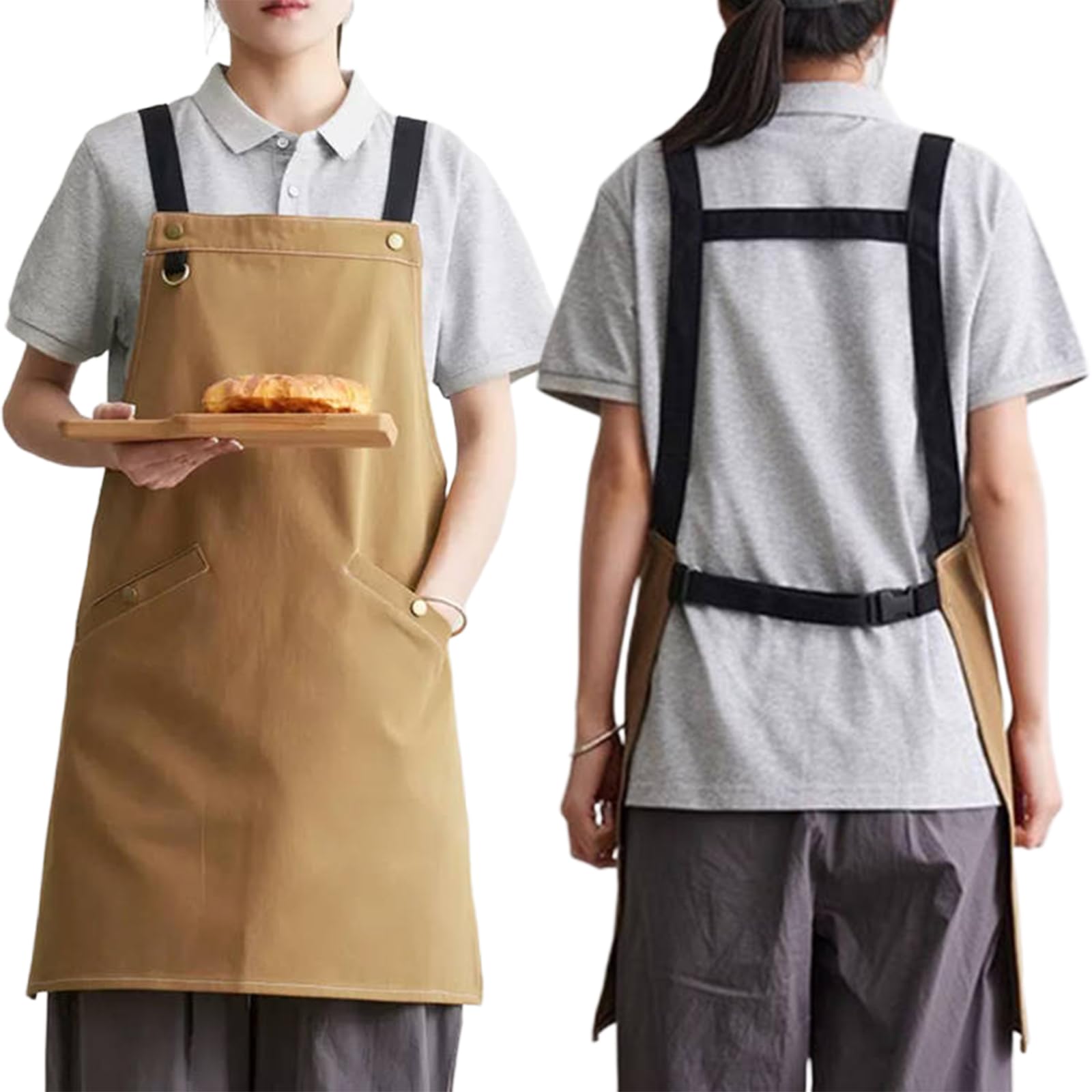Grembiuli da Cucina in Cotone per Uomo e Donna con Tasche (Giallo, Taglia Unica)