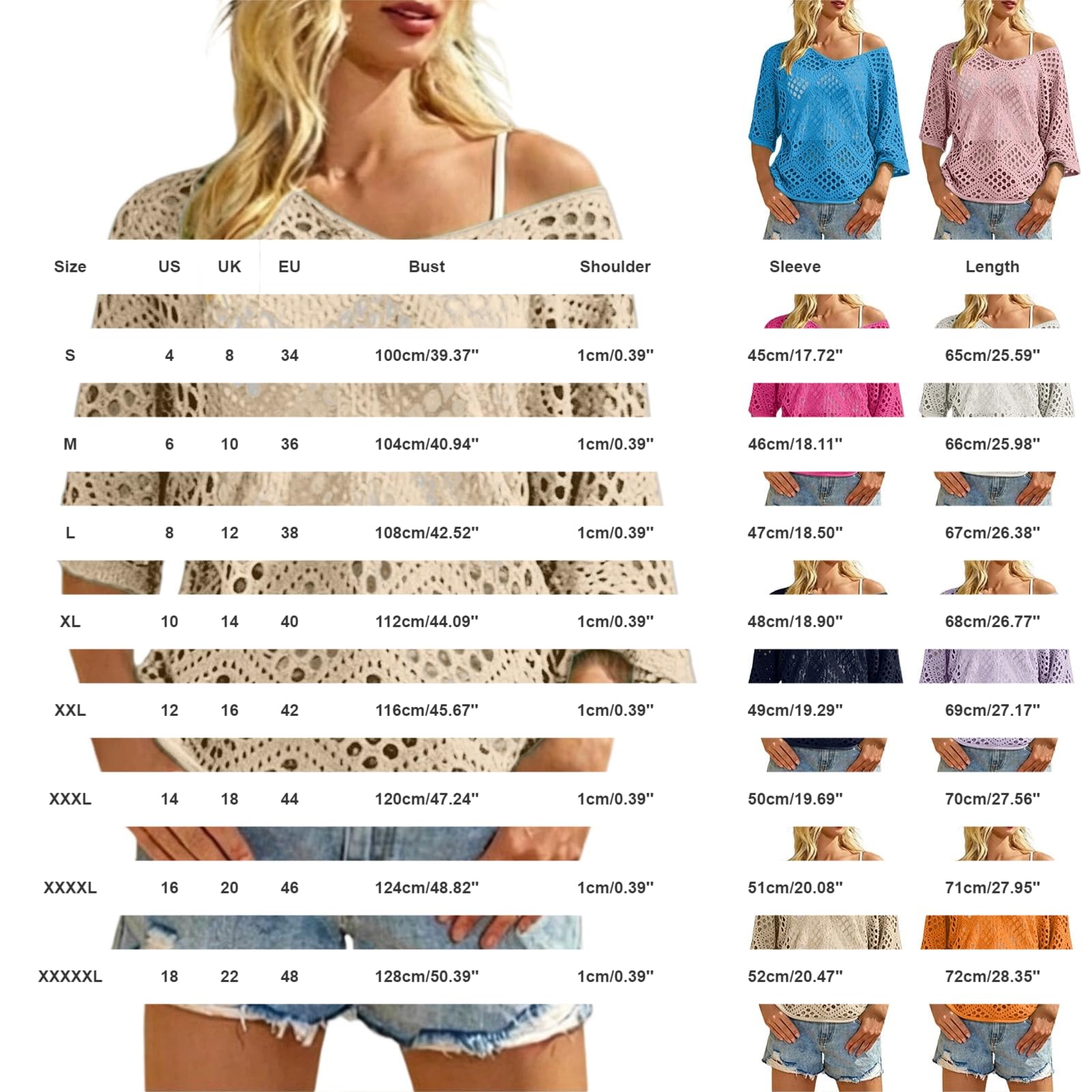 Maglia da donna con maniche a 3/4, scollo a V, stile bohémien, vestibilità larga, per estate, spiaggia, vacanze, uso quotidiano