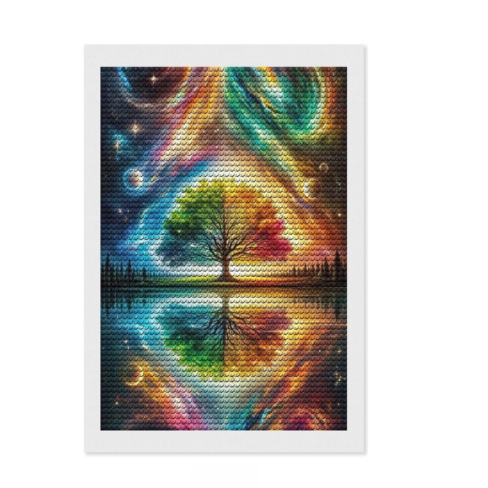 Junmoney Cosmic Tree of Life Diamond Style Art Kit 8"x12", Festive Home Decor, Stress Relief Craft, for Teens, Decor Project