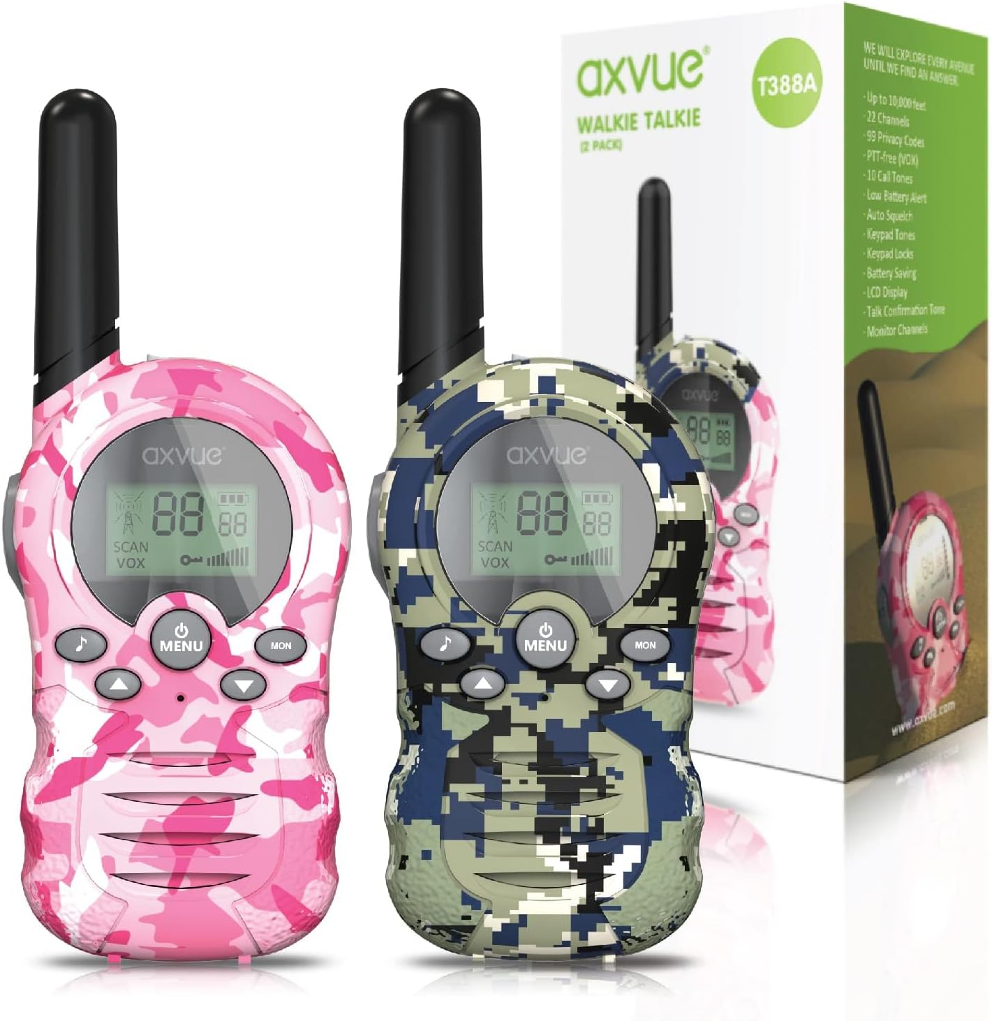 Walkie talkies for Kids, Toddler walkie talkies, Long Range walkie Talkie with Clear intercom Sound, 22 Channels with Backlit LCD Flashlight, for Outside, Camping, Hiking (2 pcs)