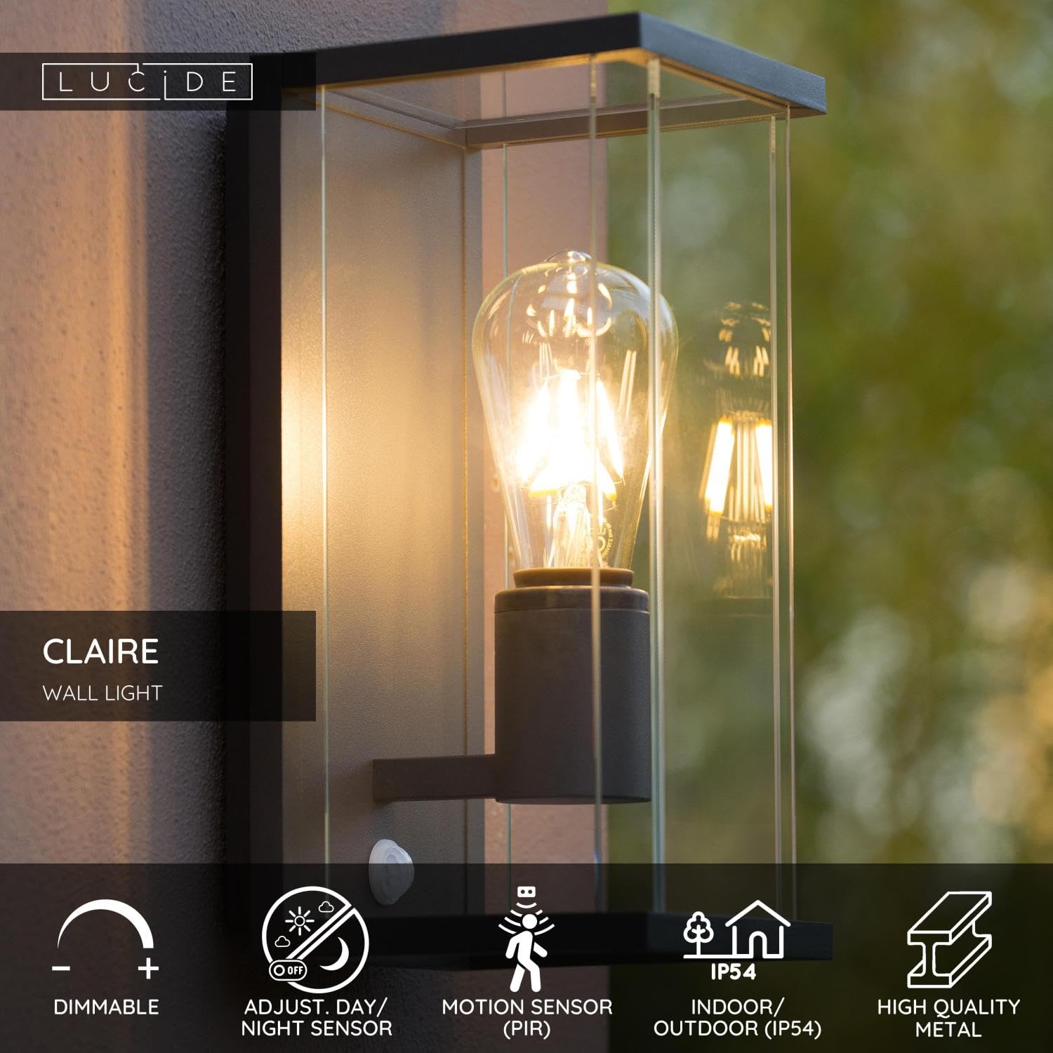 Lucide CLAIRE - Wandleuchte Außen - 1xE27 - IP54 - Anthrazit, Schwarz
