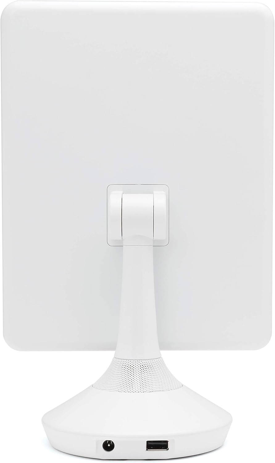 iHome 7 x 9 Reflect iCVBT22W Adjustable Vanity Mirror with Bonus 10X Mirror, Bluetooth Audio, Hands-Free Speakerphone, LED Lighting, Siri  Google Support USB Charging, (White, 7 x 9)