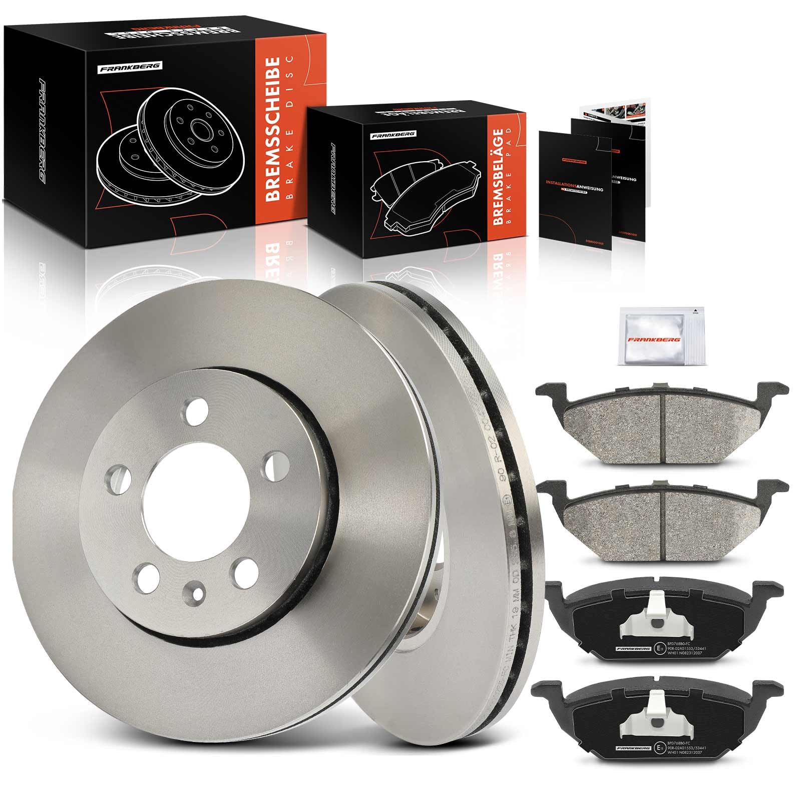 Frankberg Bremsensatz inkl. 2x Bremsscheiben + 4x Bremsbeläge Vorne Kompatibel mit Golf IV 1J1 Fabia II 542 Polo 9A 9N Fabia II Combi 545 Replace# 5Z0615301B