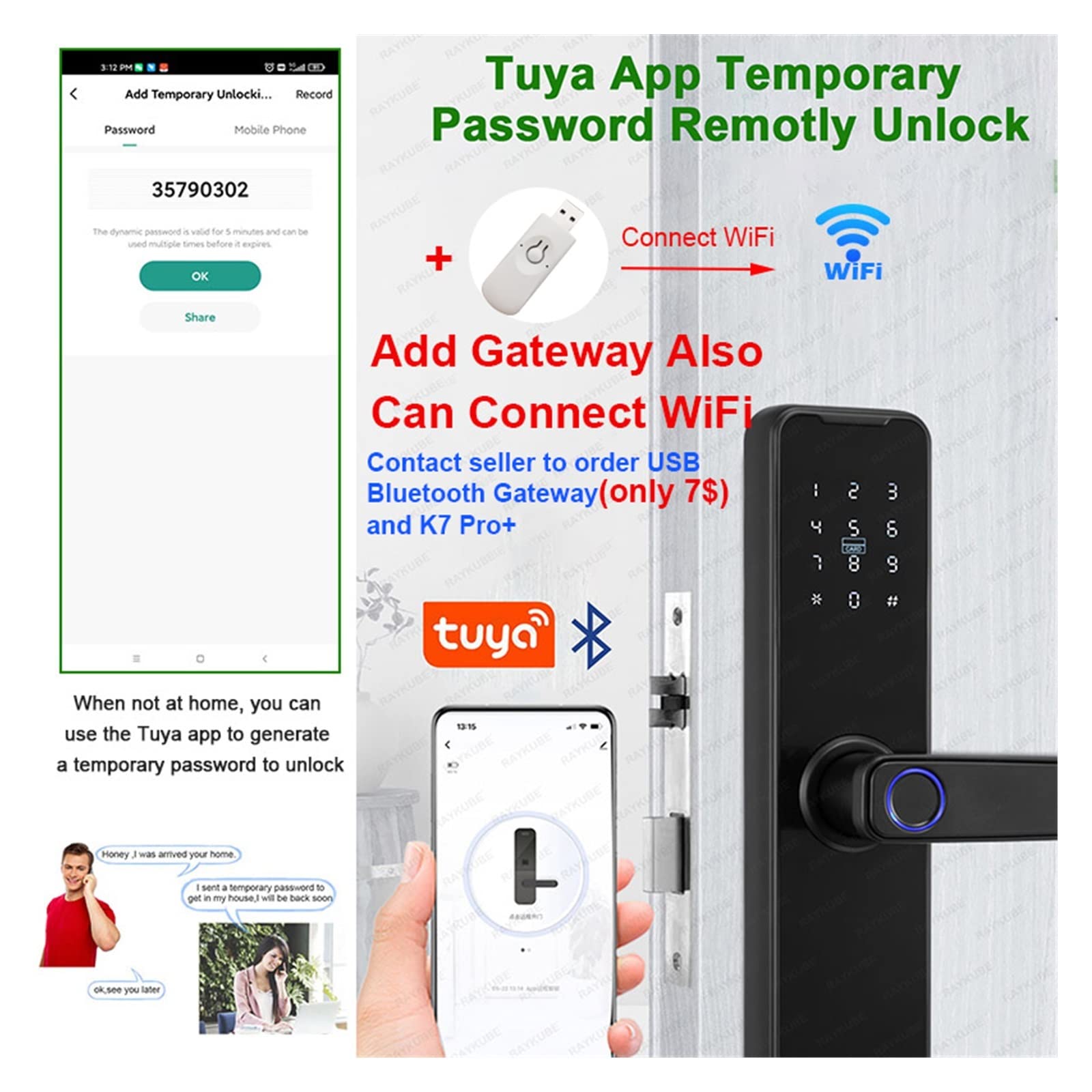 Serratura Smart, Serratura biometrica for impronte digitali K7 Pro+ Black Smart Lock App Tuya Sblocco remoto Serratura senza chiave Serratura elettronica ,Smart Lock Facile da Installare(22x240 5050)